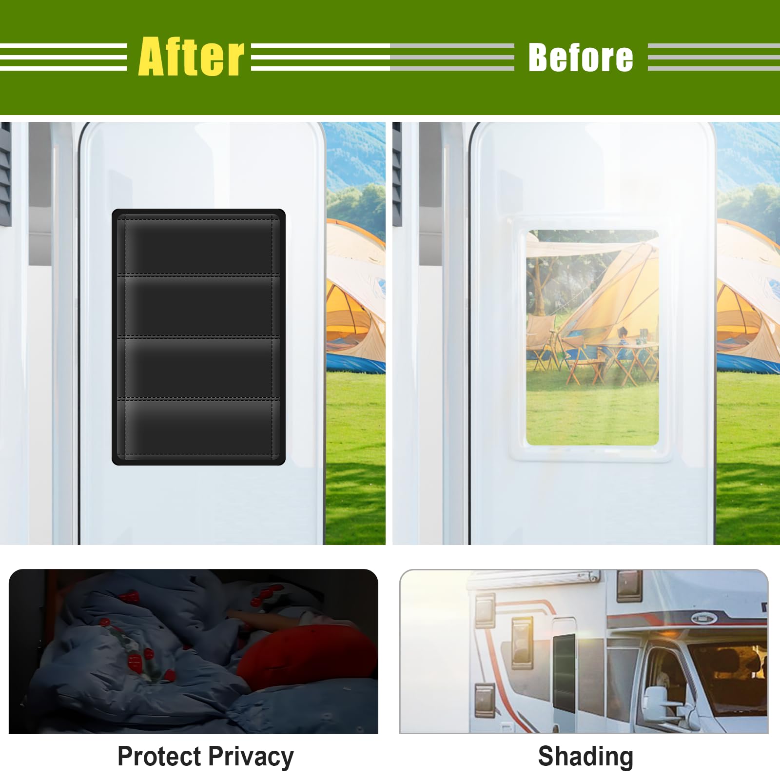 Veharvim RV Door Window Shade Cover - Magnetic Blackout, UV Protection, 25"x16", Waterproof, Reflective Silver Coating