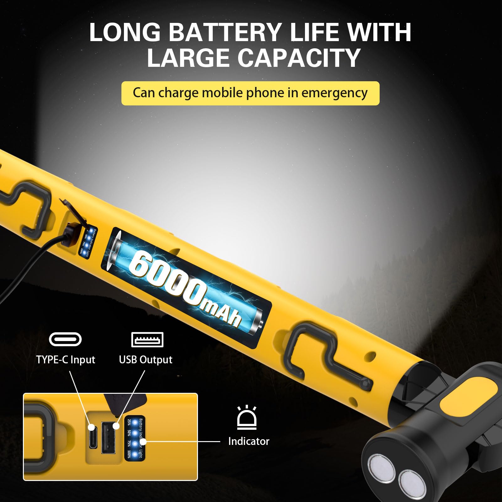 ERAY Cordless Underhood Work Light, 6000mAh/3000LM Rechargeable Worklight with Hook, 3 Modes, 180 Rotatable, Mechanic LED Work L