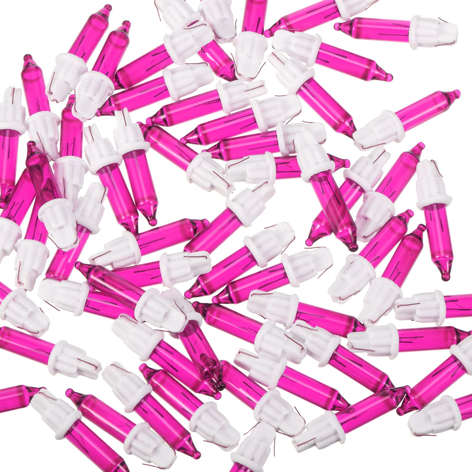 Mudder 100 Pieces Mini Incandescent Replacement Christmas Tree Light Bulbs, White Base with Pink Bulb for Holiday Decoration
