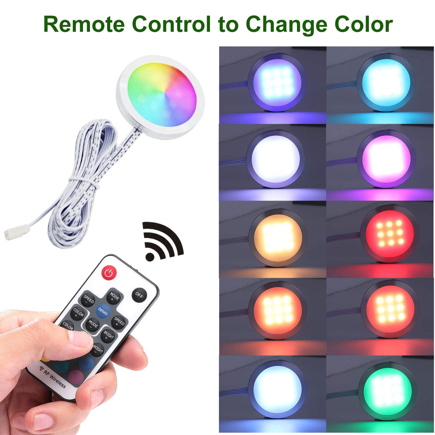 Aiboo Rgb Color Changing Led Under Cabinet Lights Kit, Aluminum Slim Multi Color Puck Lights For Kitchen Counter Furniture Holiday Ambiance Christmas Decor Lighting (4 Lights)