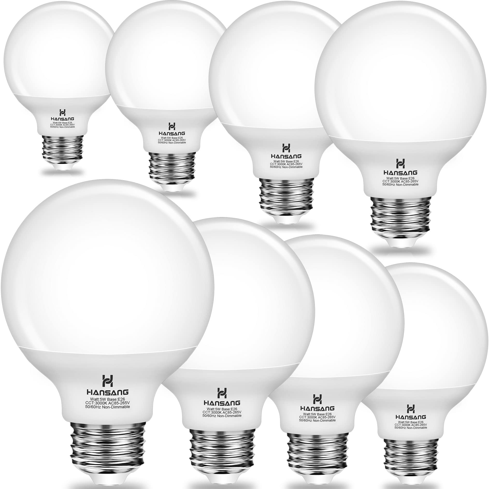 Hansang 8 Pack G25 Led Bathroom Light Bulbs 3000K Warm White E26 Base, Vanity Globe Light Bulb 60W Equivalent, 5W Round Light Bu