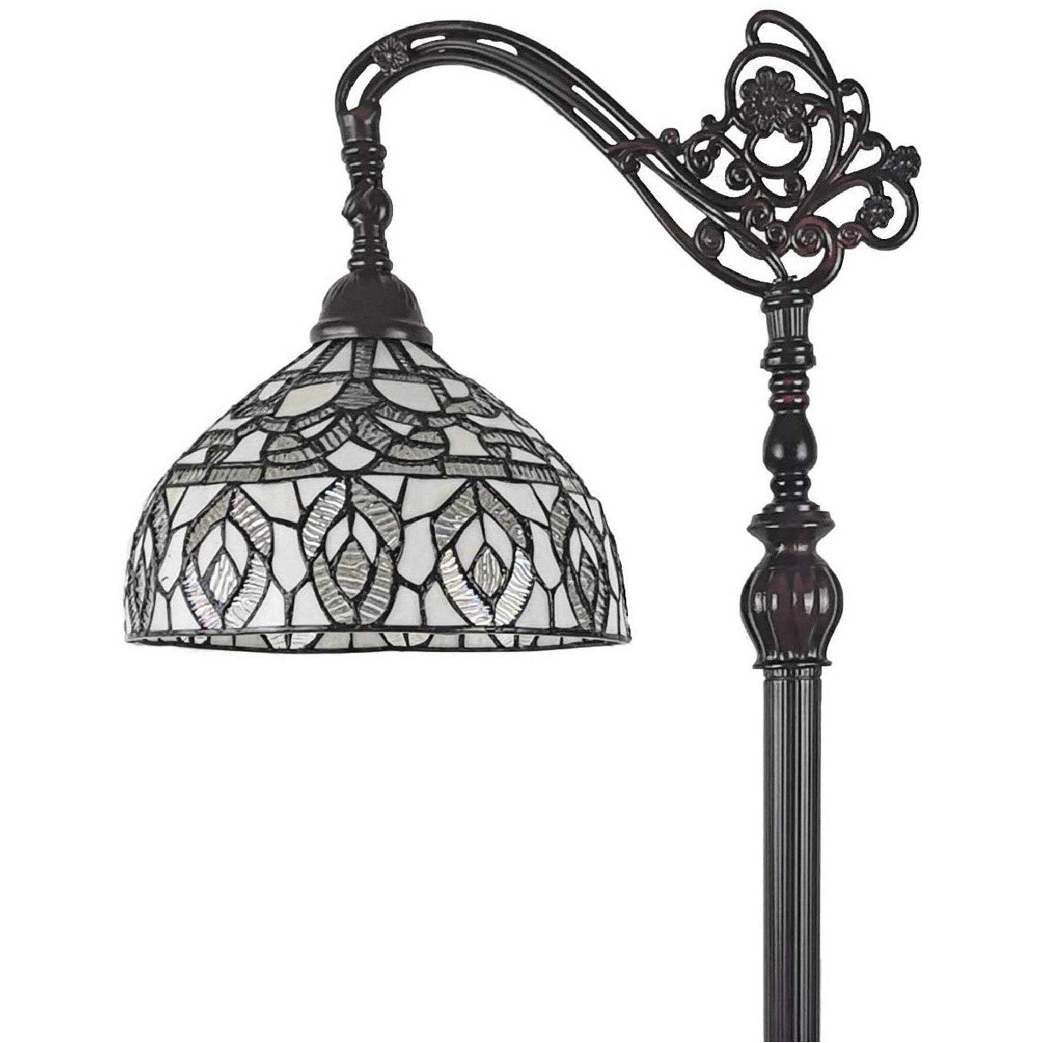 HomeRoots Traditional Floor Lamp with White Peacock Feather Shade, 72 x 12 x 12 in., Brown, Metal Construction