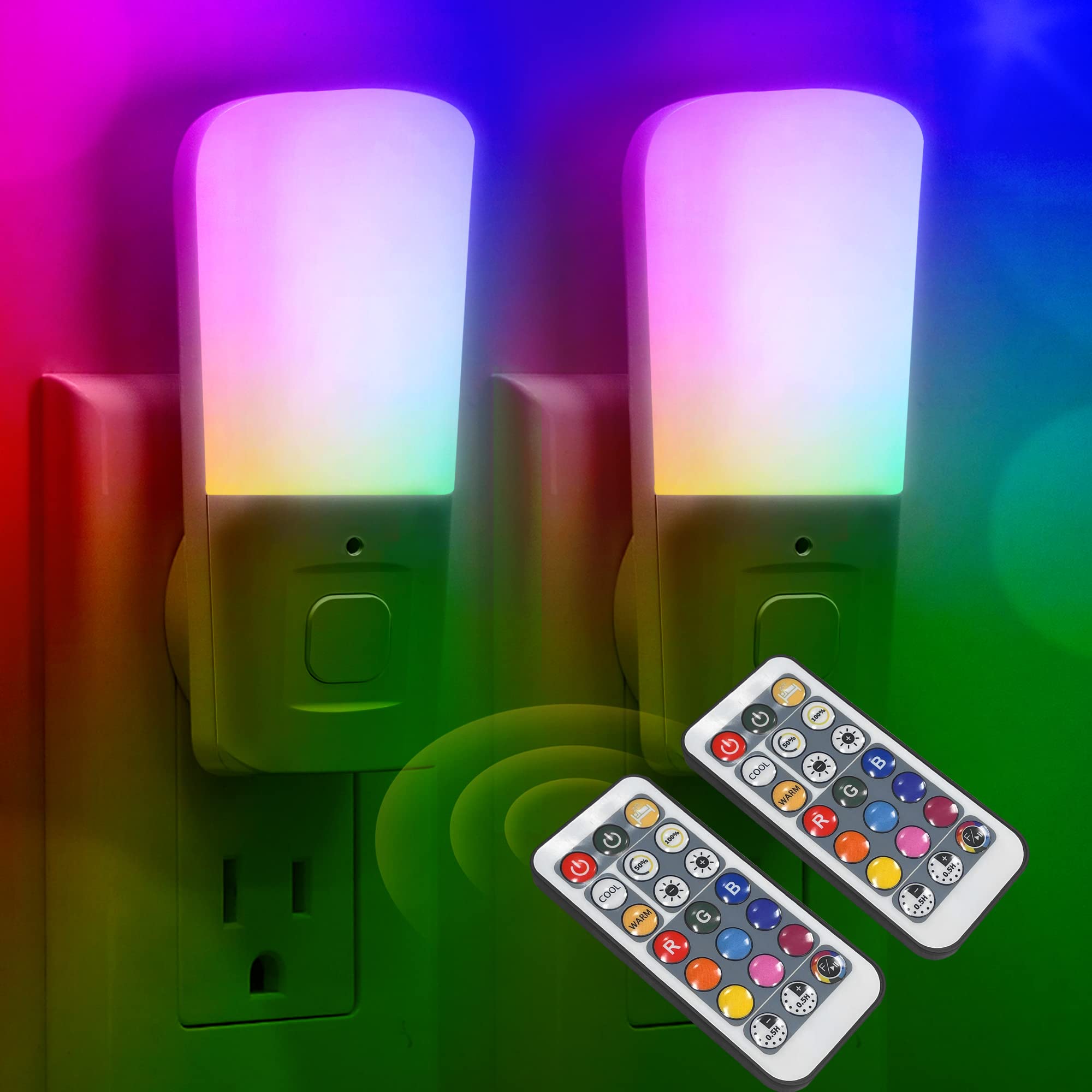 LOHAS Kids LED Night Lights Plug in, RGB Color Changing Plug into Wall Lights Remote, Rainbow Dimmable Girls Night Light Switch,
