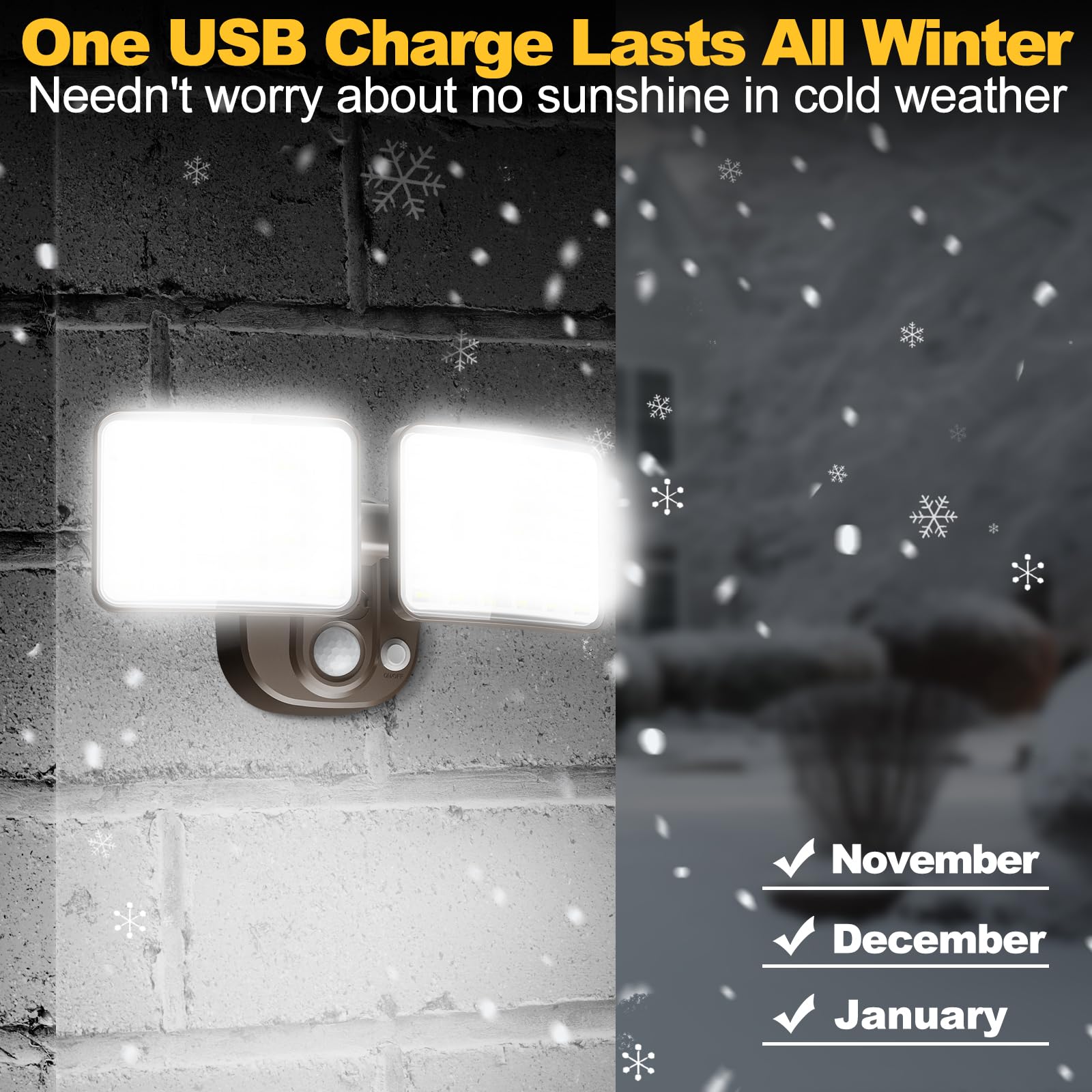 Rechargeable Battery-Powered Motion Light (1-3 Months Endurance), 2500Lm Standard & 4000Lm High-Brightness Dual Modes, Usb Charg