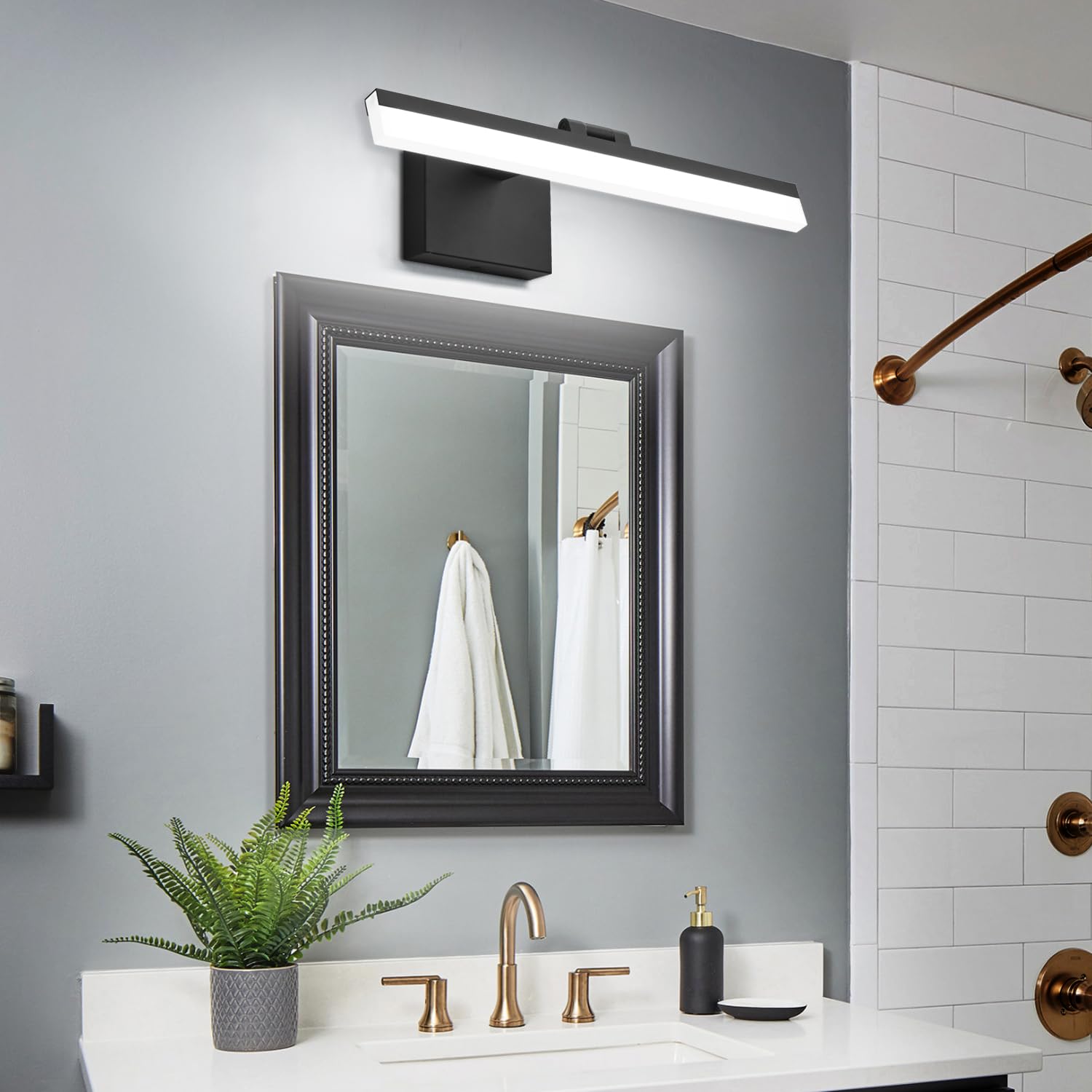 SOLFART 18-Inch LED Bathroom Vanity Light Fixture, Black, Aluminum, Model 8778-457mm-6000K-ND, Non-Dimmable