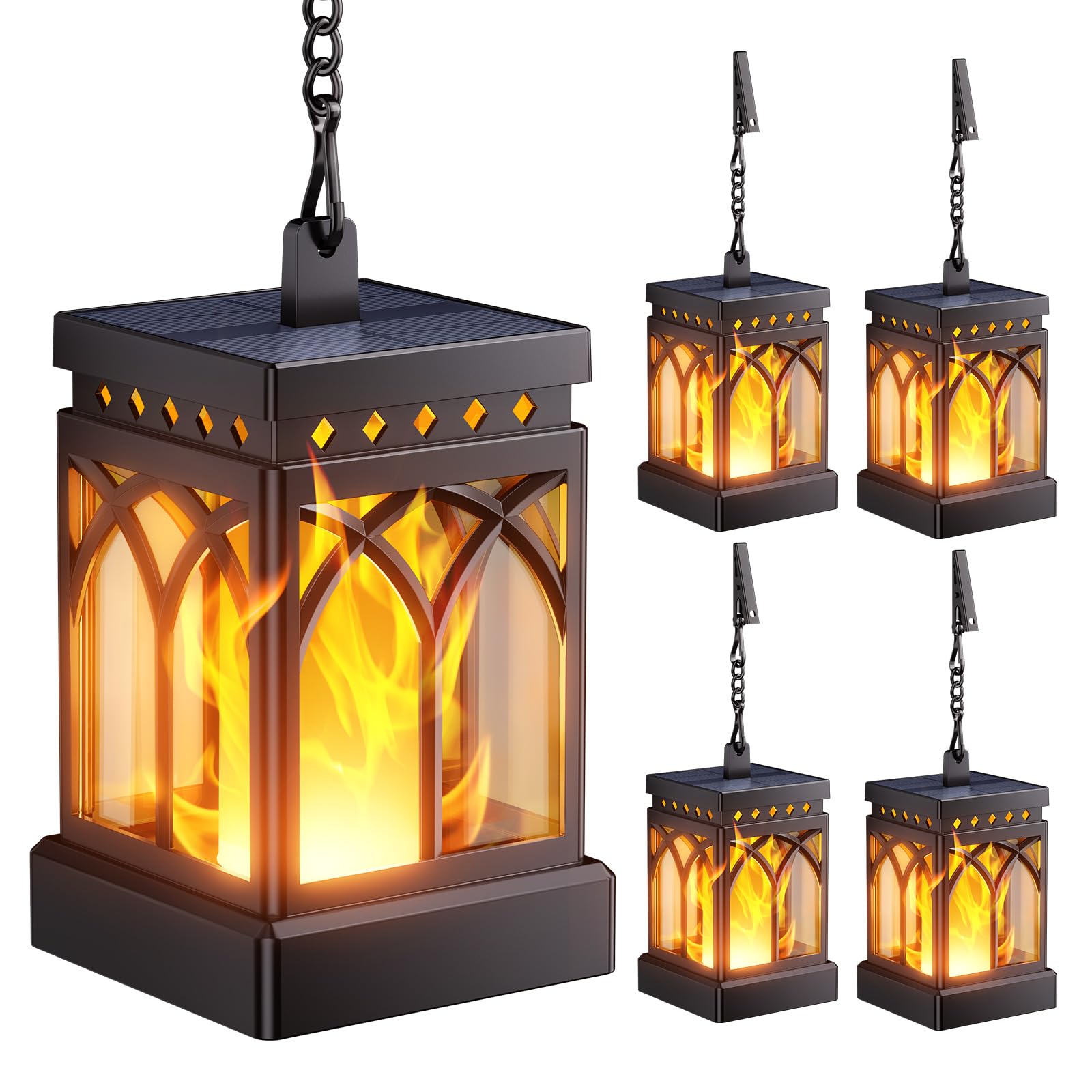 KOOPER 4 Pack Solar Lanterns Outdoor Waterproof  Upgraded Flickering Flame Modes + Constant Modes Hanging Solar Lantern Lights for Outside  Lanterns Decorative Outdoor for Garden Table Yard Tree Decor
