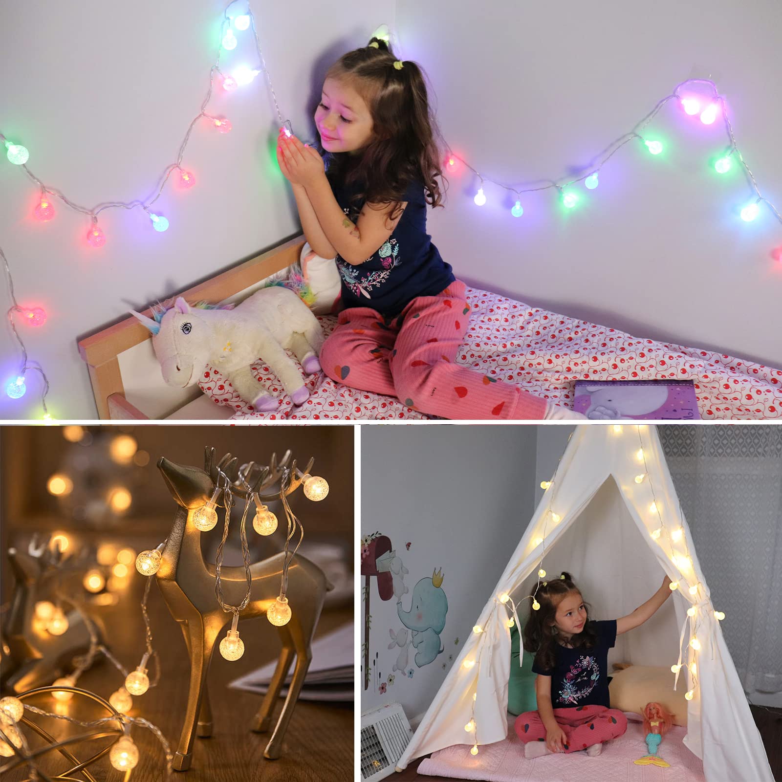 OMIKA Color Changing Globe String Lights, 50 LEDs, 16.5ft, USB Plug, 24 RGB Colors, Model MKR-PL-15, Ambient Lighting for Home Decor