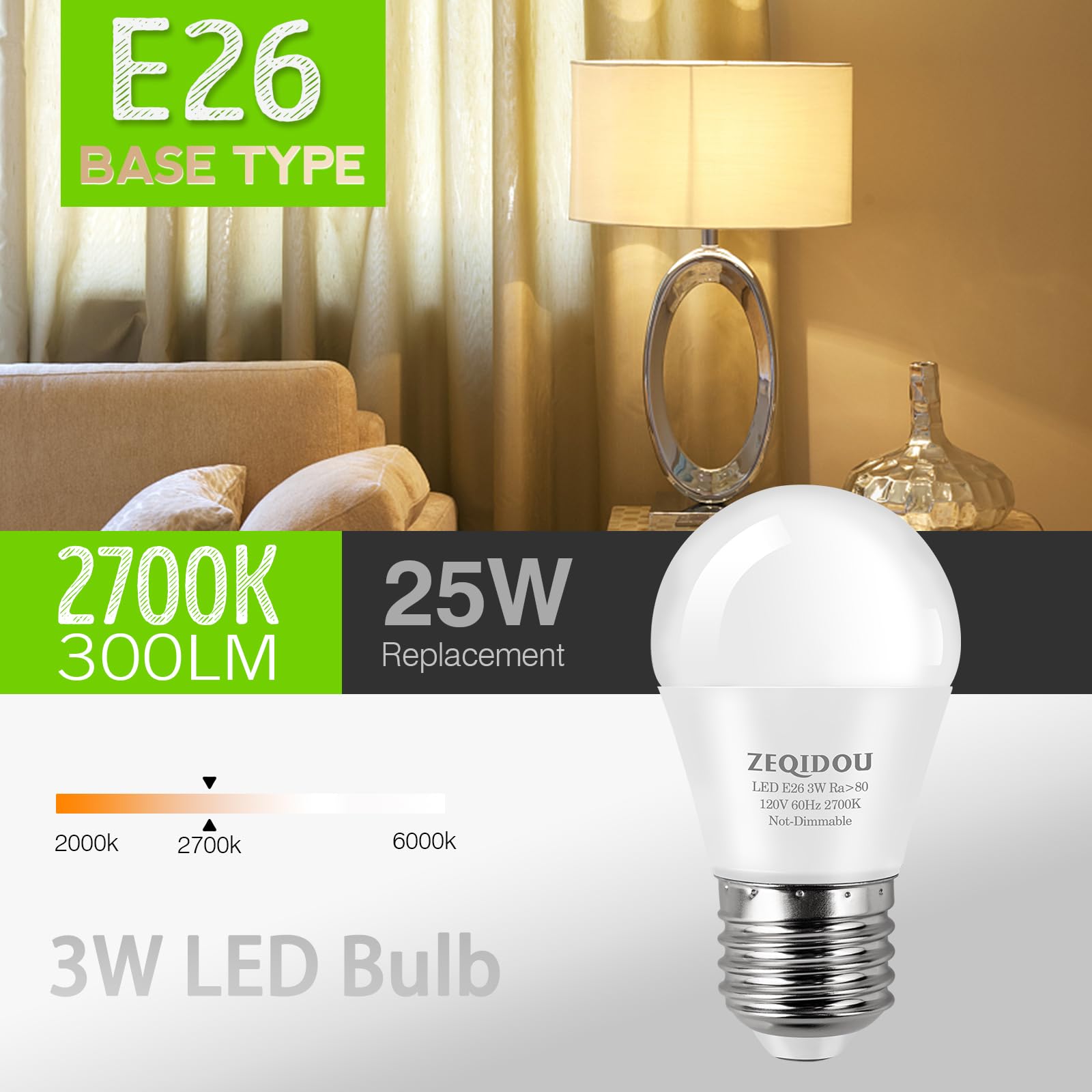 ZEQIDOU LED Light Bulbs A15 3W Equivalent 25W Soft White 2700K 4 Pack E26 Standard Base