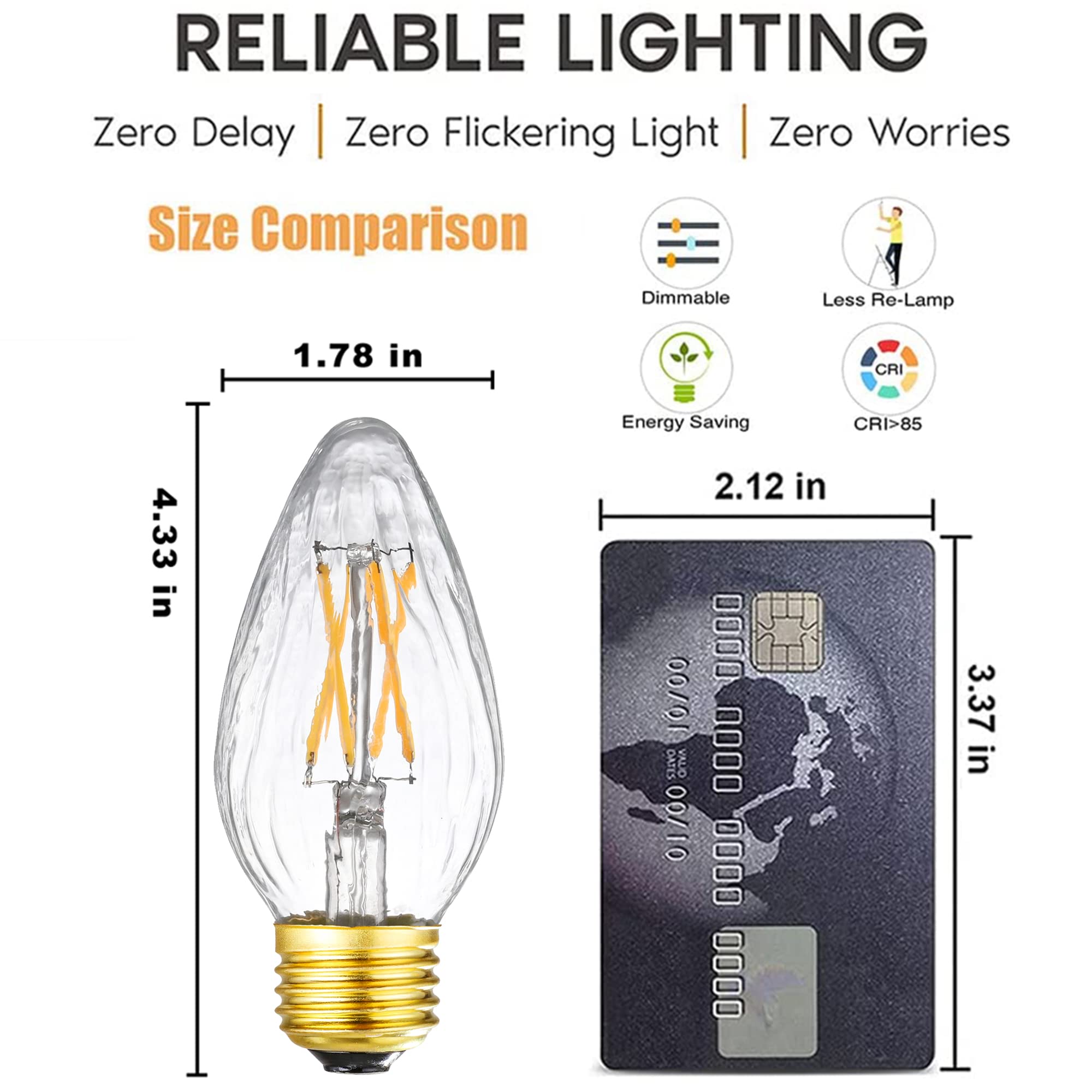 Leools Dimmable E26 Led Bulb 6W Equal 60 Watt Vintage Led Edison Bulb Ac120V 3000K Soft White F15 Led Bulb For Ceiling Fan Light