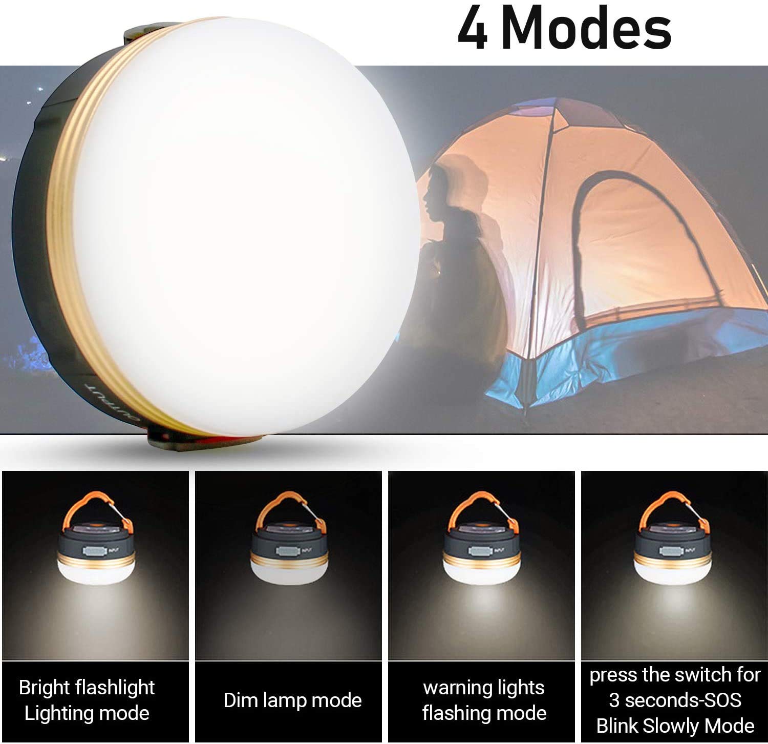 Censinda Led Camping Lantern, 300Lm Rechargeable Tent Light With Power Bank & Magnet Base