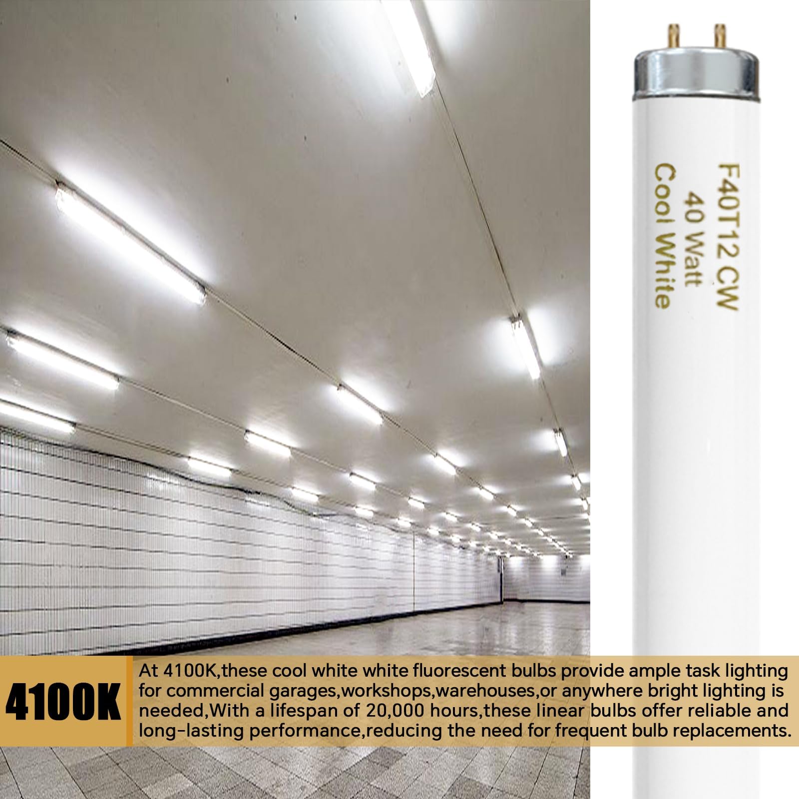 Konideke T12 Fluorescent Light Bulb, 40W, 4 Foot, Cool White 4100K, G13 Bi-Pin Base, 9 Pack, Glass