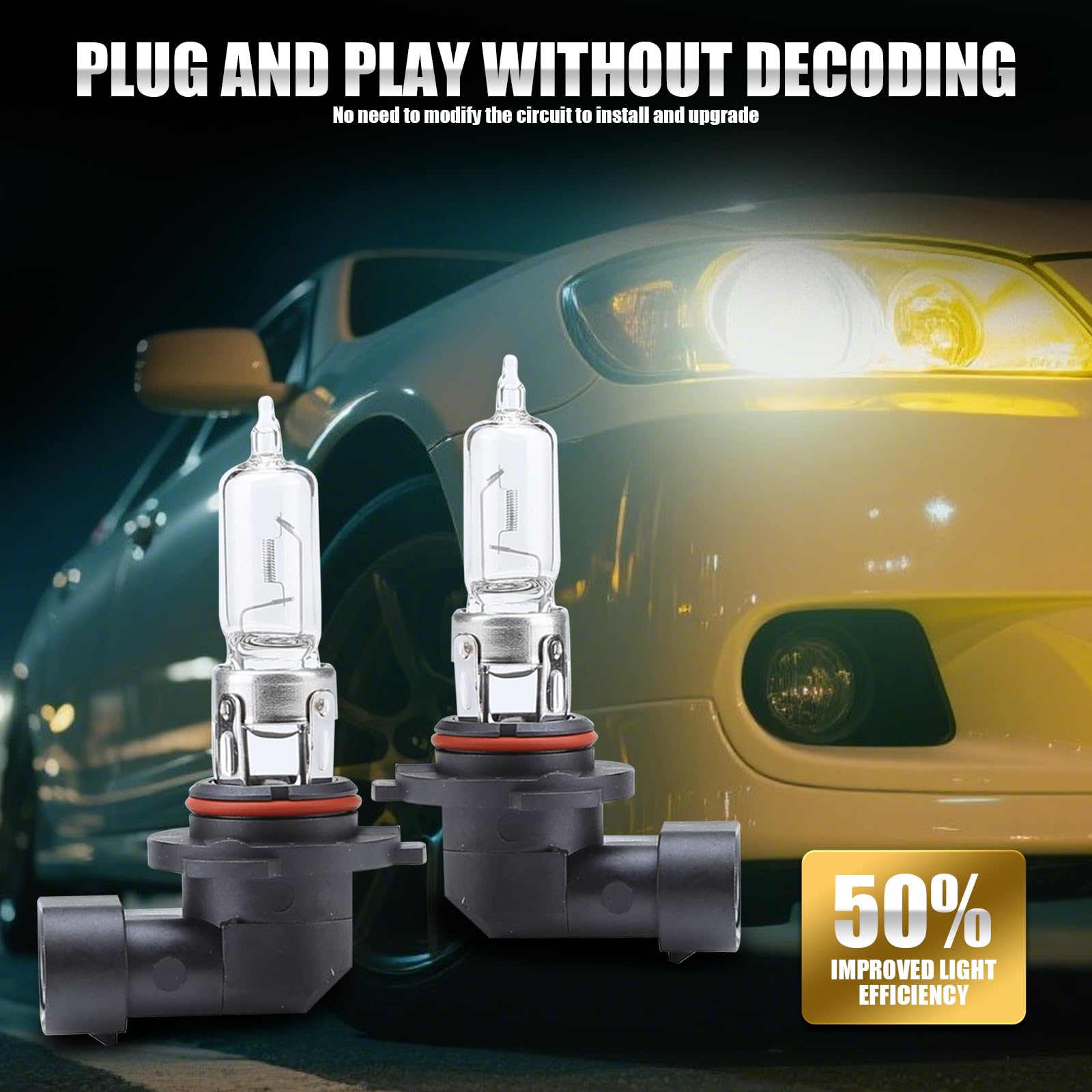 gunhunt 9005 Halogen Bulb, 12V Quartz Lamp for Low/High Beam Fog Light Replacement, 2 PCS, Warm White Light