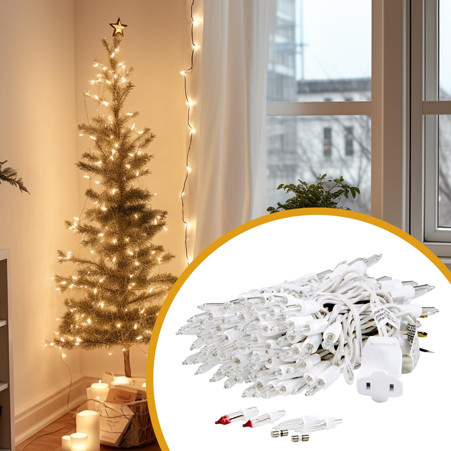 Holiday Joy Mini String Lights - 100 Clear White Lights on White Wire for Indoor/Outdoor Use - Model 14544850