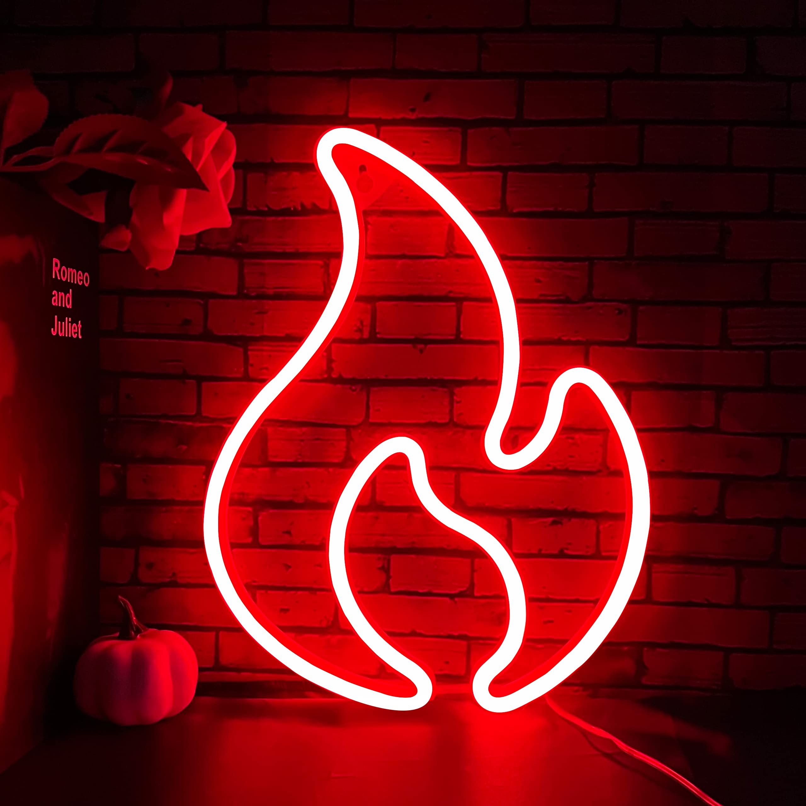 BerniceKelly Flame Neon Sign LED Light for Wall Decor, USB/Battery Powered, Red, Model 268YYI-NHD2203081