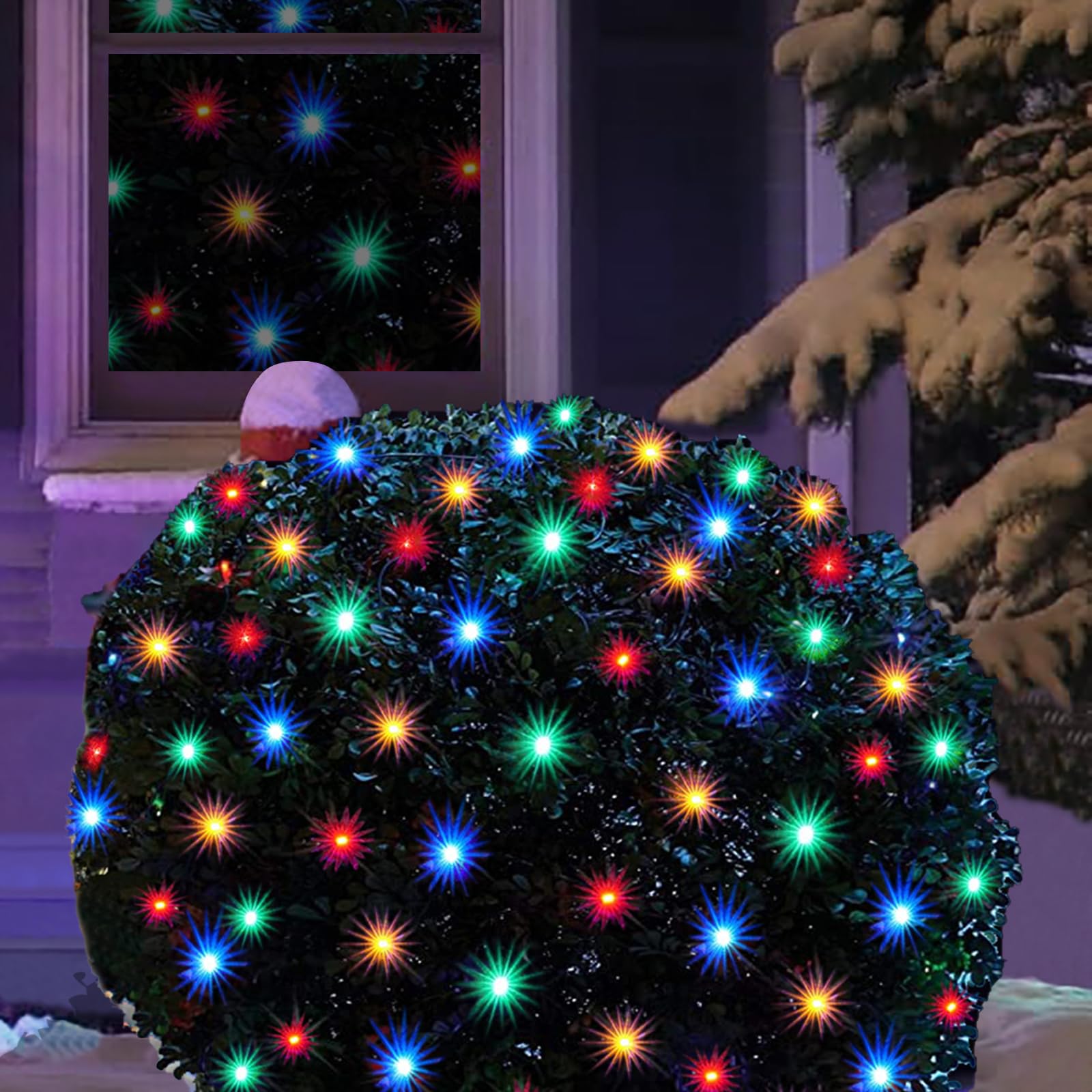 LED Christmas Net Lights Outdoor Christmas Decorations for Bushes 144LED 6ftx6ft Connectable Green Wire Net Christmas Lights for Outdoor indoor Yard Mesh Shrub Tree Decor  UL Certified(Multicolor)