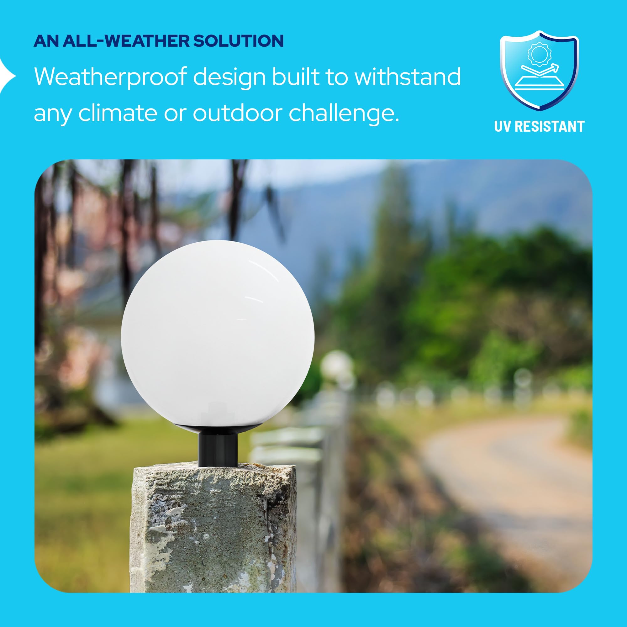 Kastlite 12'' Outdoor Light Post Globe Combo, Fits 3'' Posts (Post Not Included) - White Acrylic Lamp Cover With 5000K Led Bulb