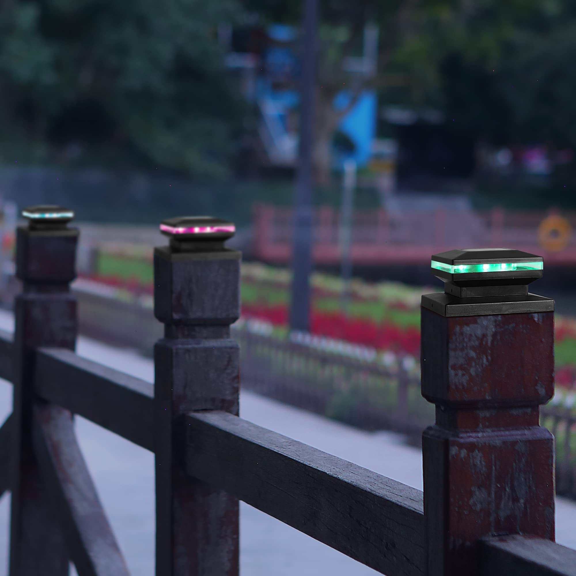 Maggift 6 Pack Solar Post Lights, Outdoor Rgb Color Changing Light For Fence Deck Patio, Solar Powered Caps, High Brightness Dec