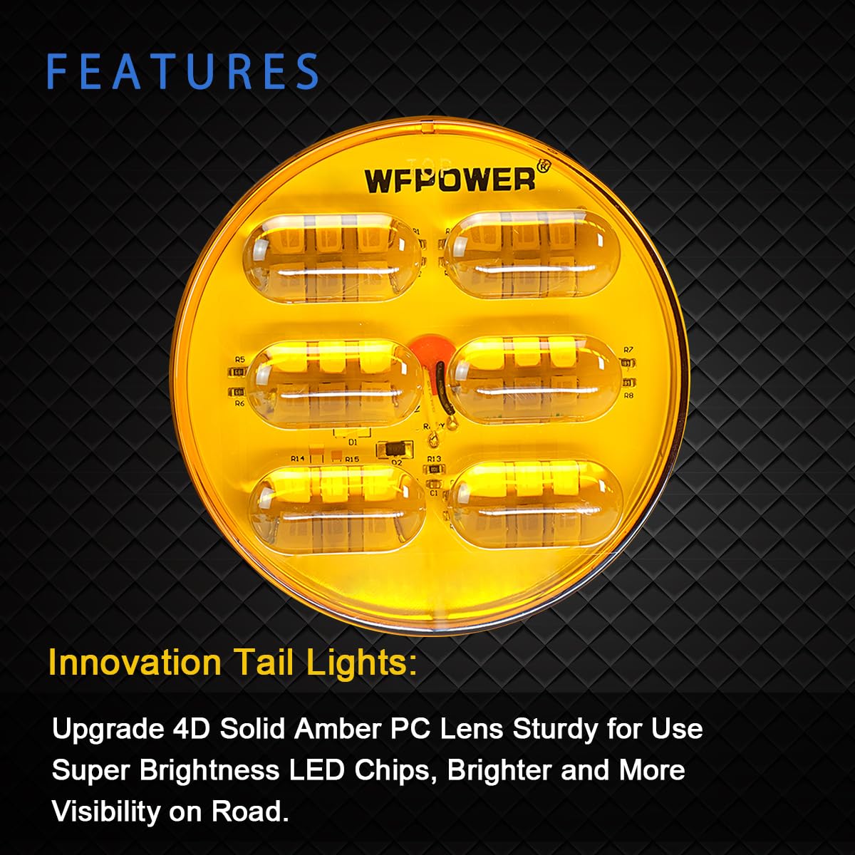 Wfpower 2Pcs 4'' Round Amber Tail Lights, 36 Led Ip67 Waterproof Trailer Lights Turn Signal Light Reverse Backup Flush Mount Tra