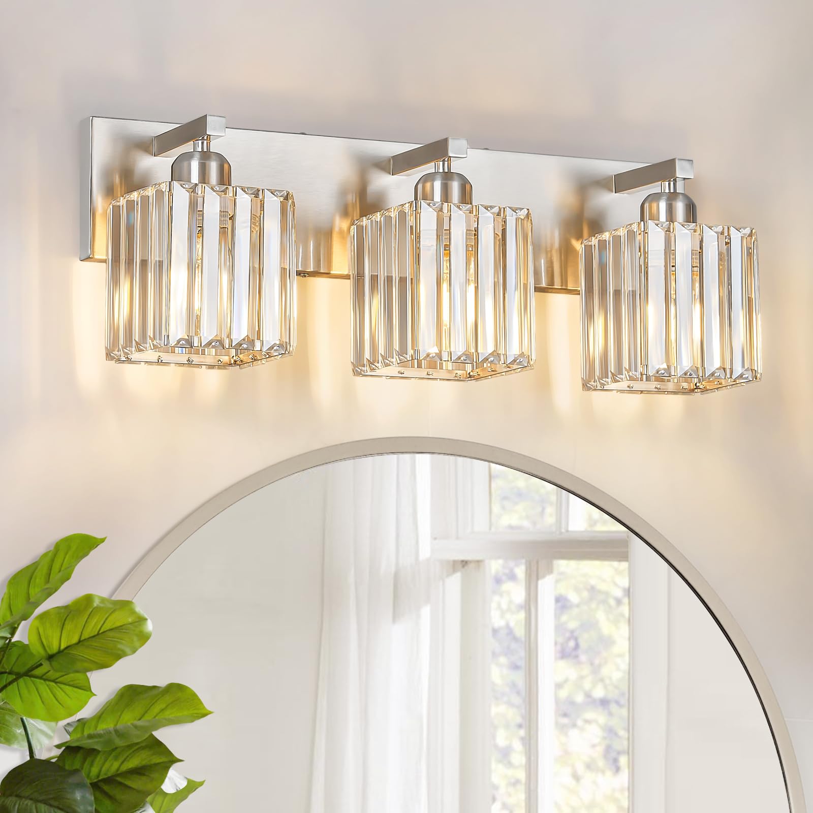 FDPBY Modern Vanity Light 2-Light Brushed Nickel Crystal Bathroom Wall Fixture