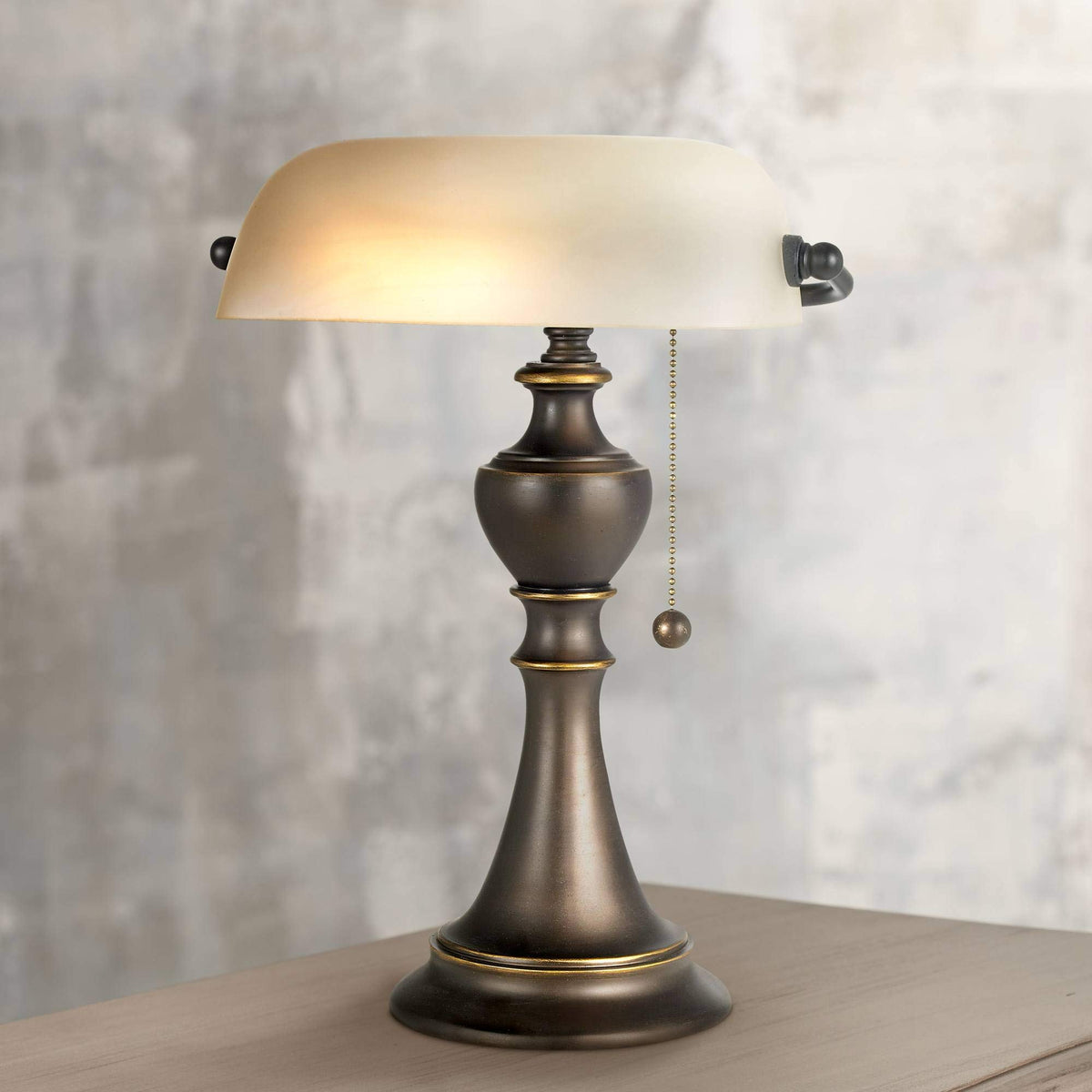 Regency Hill Haddington Traditional Piano Banker Table Lamp 16&quot; High Antique Bronze Dark Brown Metal Alabaster Glass Shade Decor for Bedroom House Bedside Nightstand Home Office Reading