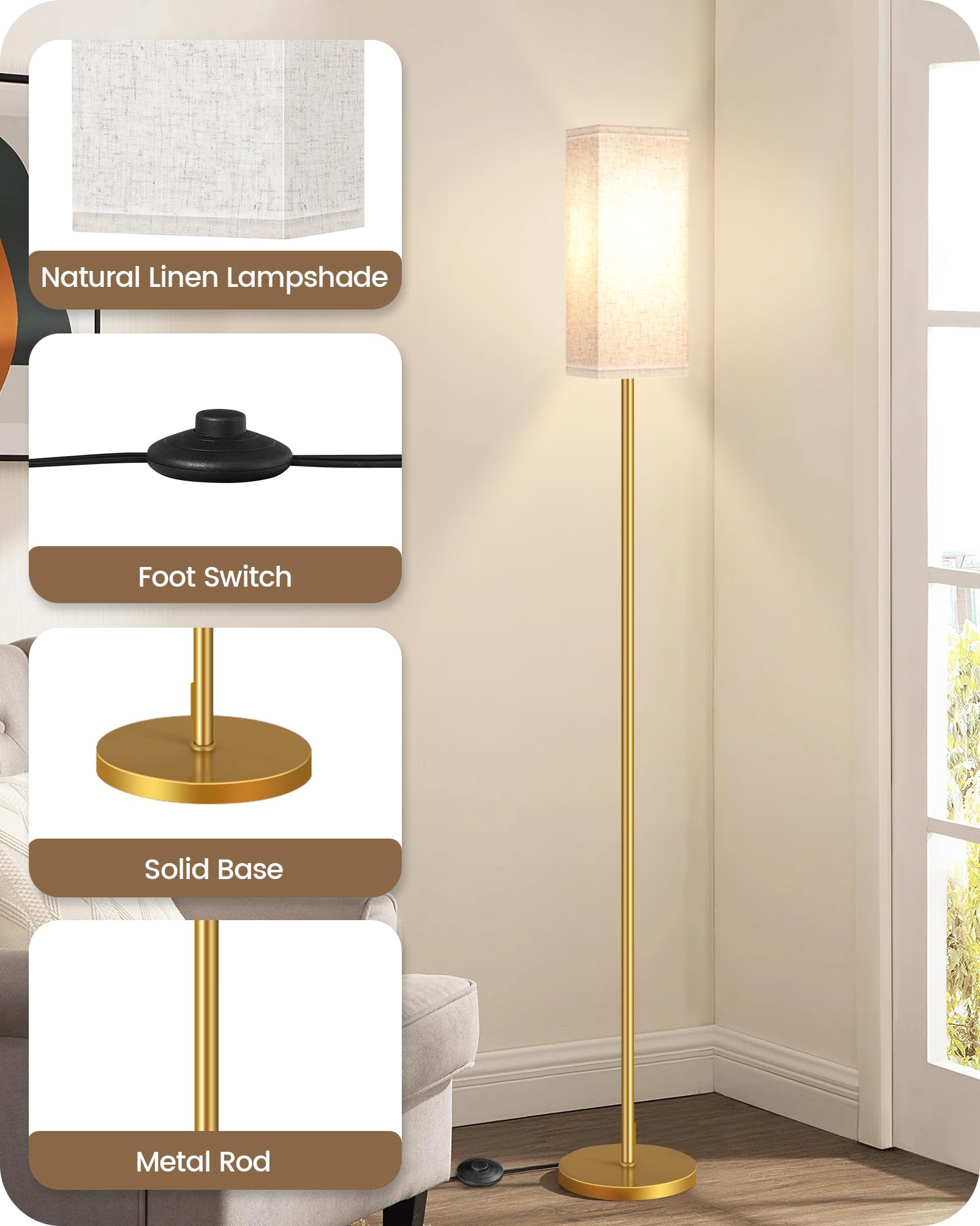 Goebleson 2Pack Floor Lamp, Pole With Foot Switch, Modern Standing Lamp Lampshade, Minimalist Freestanding Lamp (Bulb Not Includ