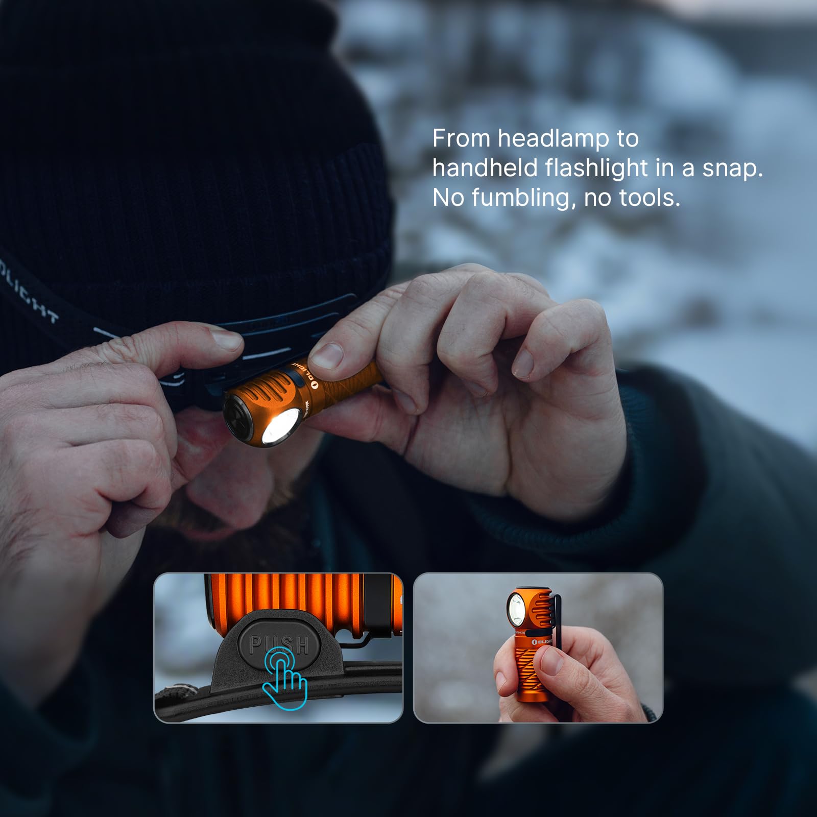 OLIGHT Perun 3 Mini Headlamp 1250 Lumens LED Flashlight, Rechargeable, Red Light Option, 6061-T6 Aluminum, Orange, Model O-PERUN3MIN