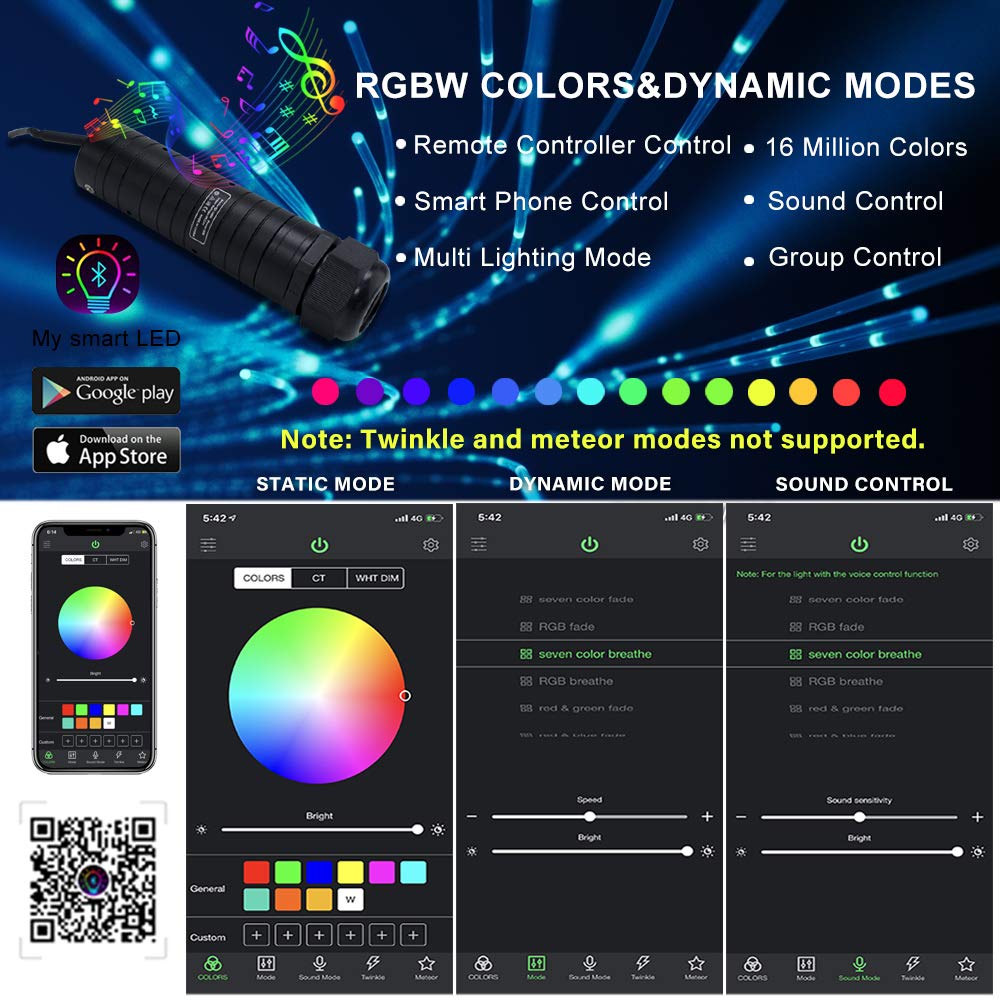 AMKI 6W RGBW Fiber Optic Curtain Light Kit, Bluetooth Waterfall Curtain Light for Window Kid Children Sensory Room Home Decorati