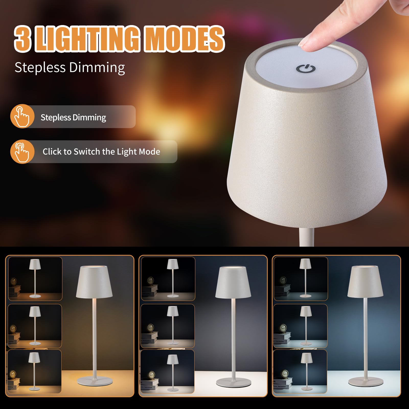 IMQSQIK Cordless Table Lamps 2-Pack USB Rechargeable LED Touch Control Apricot Model Ue566-2pcsApricot