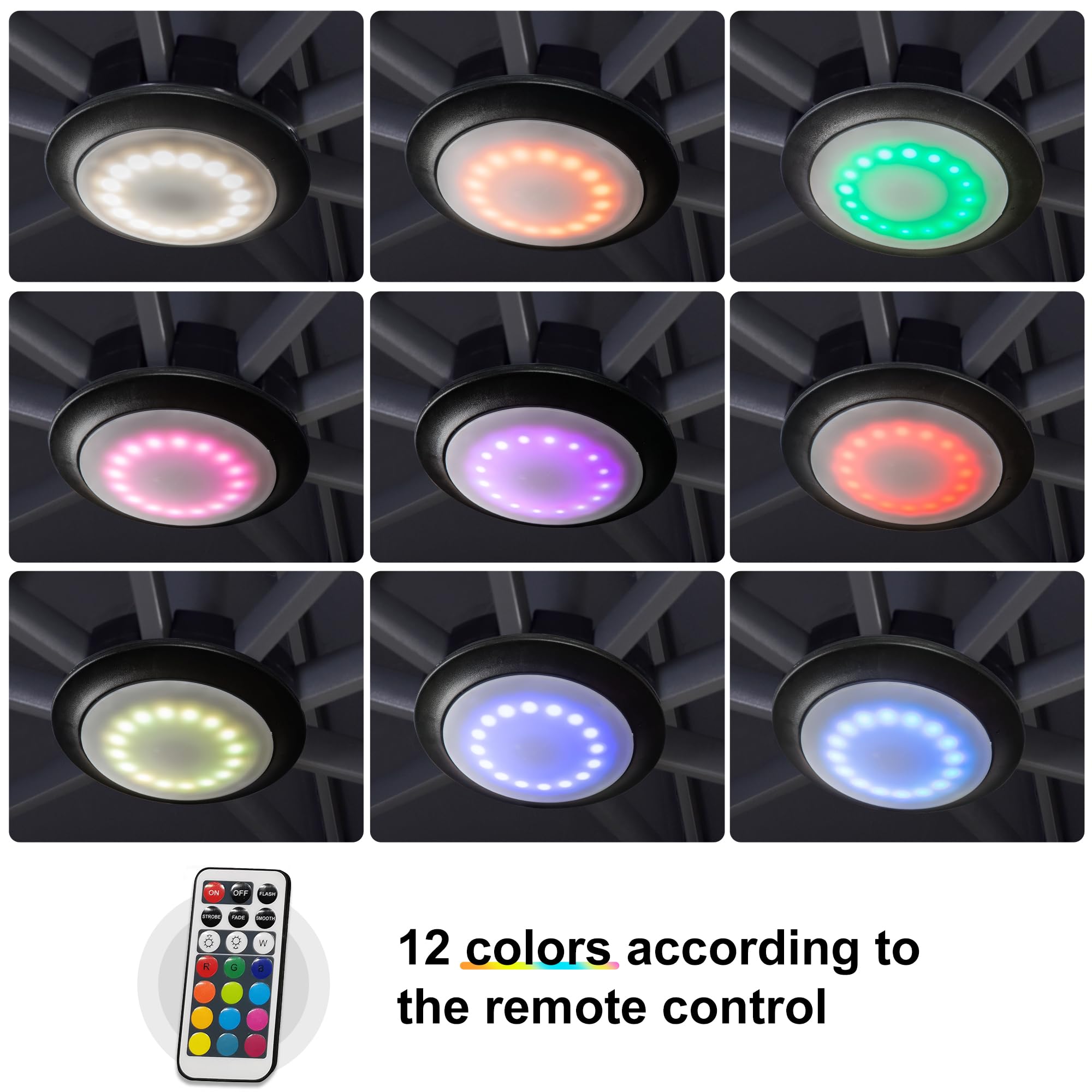 PURPLE LEAF Patio Umbrella Light with Remote Control Rechargeable with 12 Colors, Cantilever Umbrella Lamp Used for Camping Tent