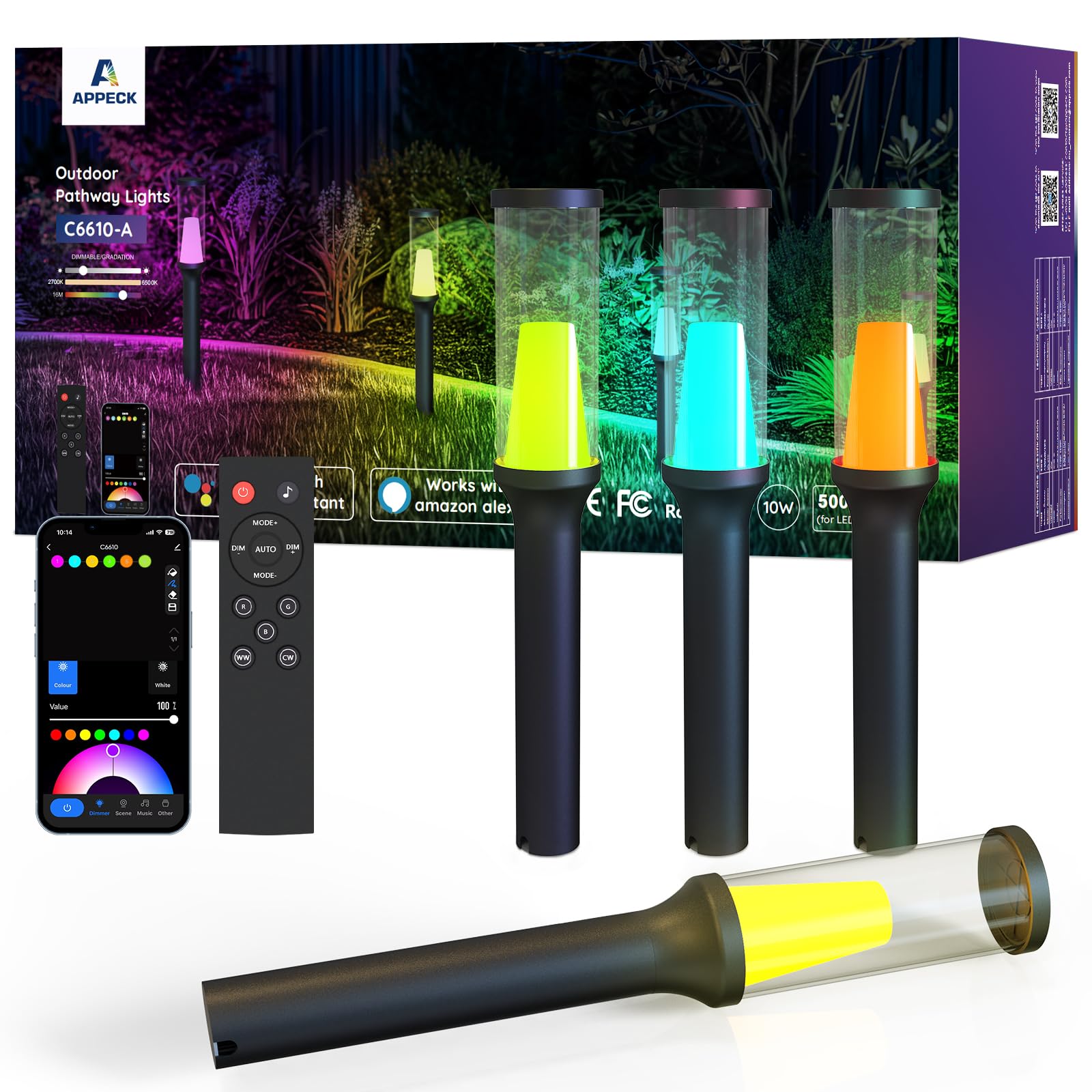 APPECK Pathway Lights Outdoor 800LM, RGBCW Low Voltage Landscape Lighting, Smart APP and Alexa Control, IP65 Waterproof, Color C