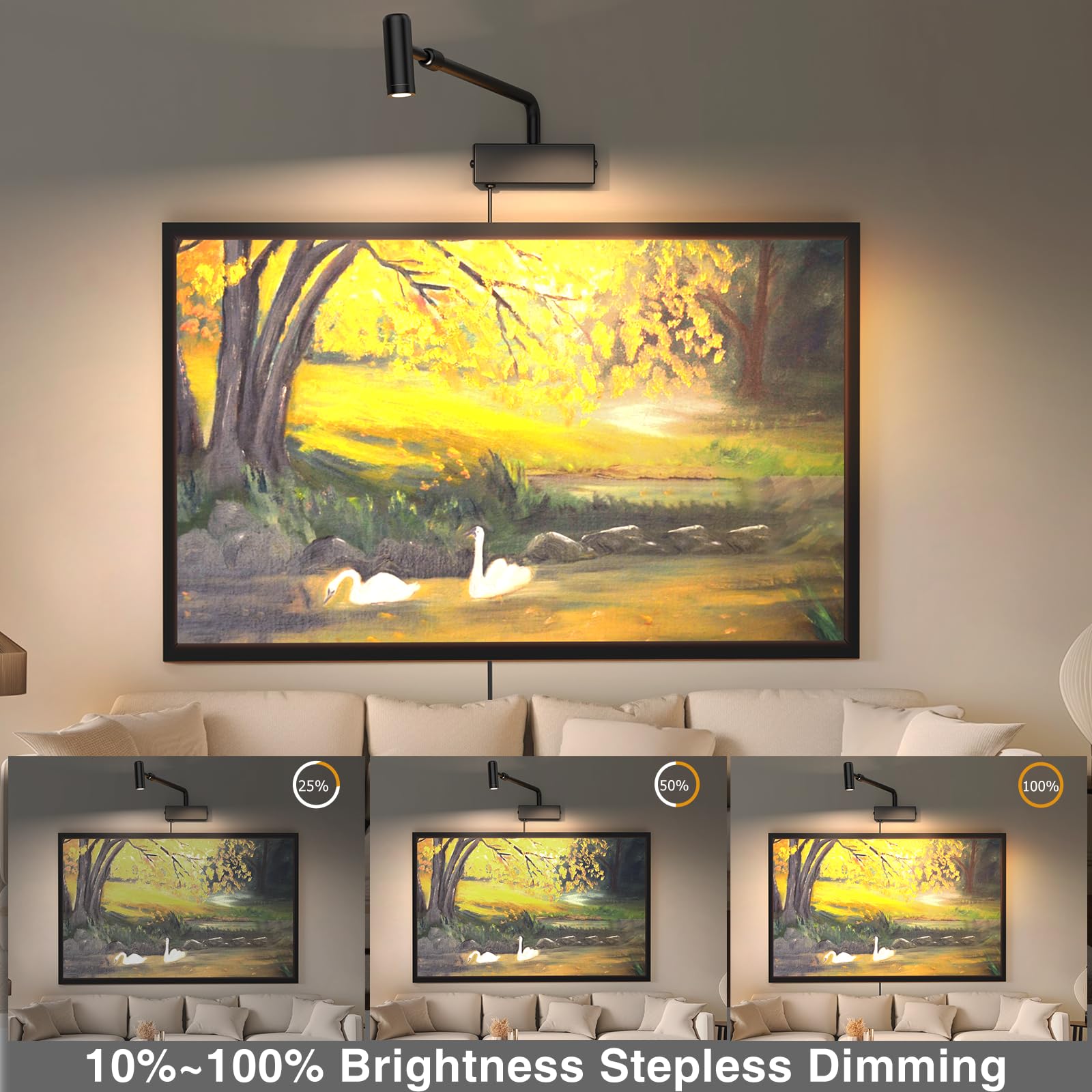 Hudyogy Picture Light for Wall with Retractable Arm, Rotatable Indoor Spotlight Plug in, Dimmable LED Picture Frame Light with R