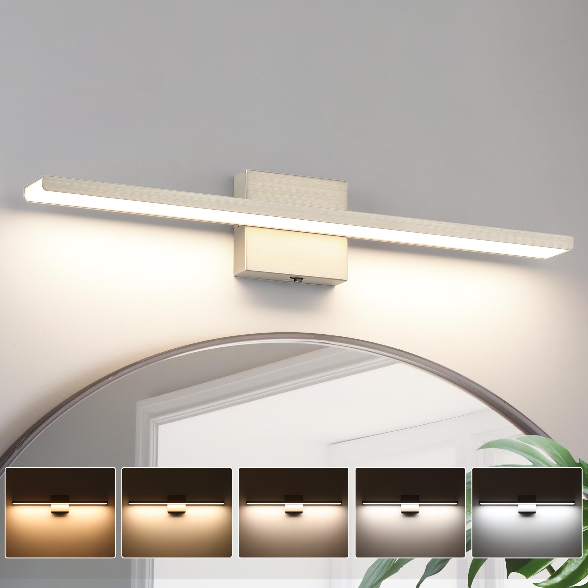JUSHENG Vanity Light Bar, 24W Dimmable LED, Brushed Nickel, 24in  Long, ETL Certified, Model 6330