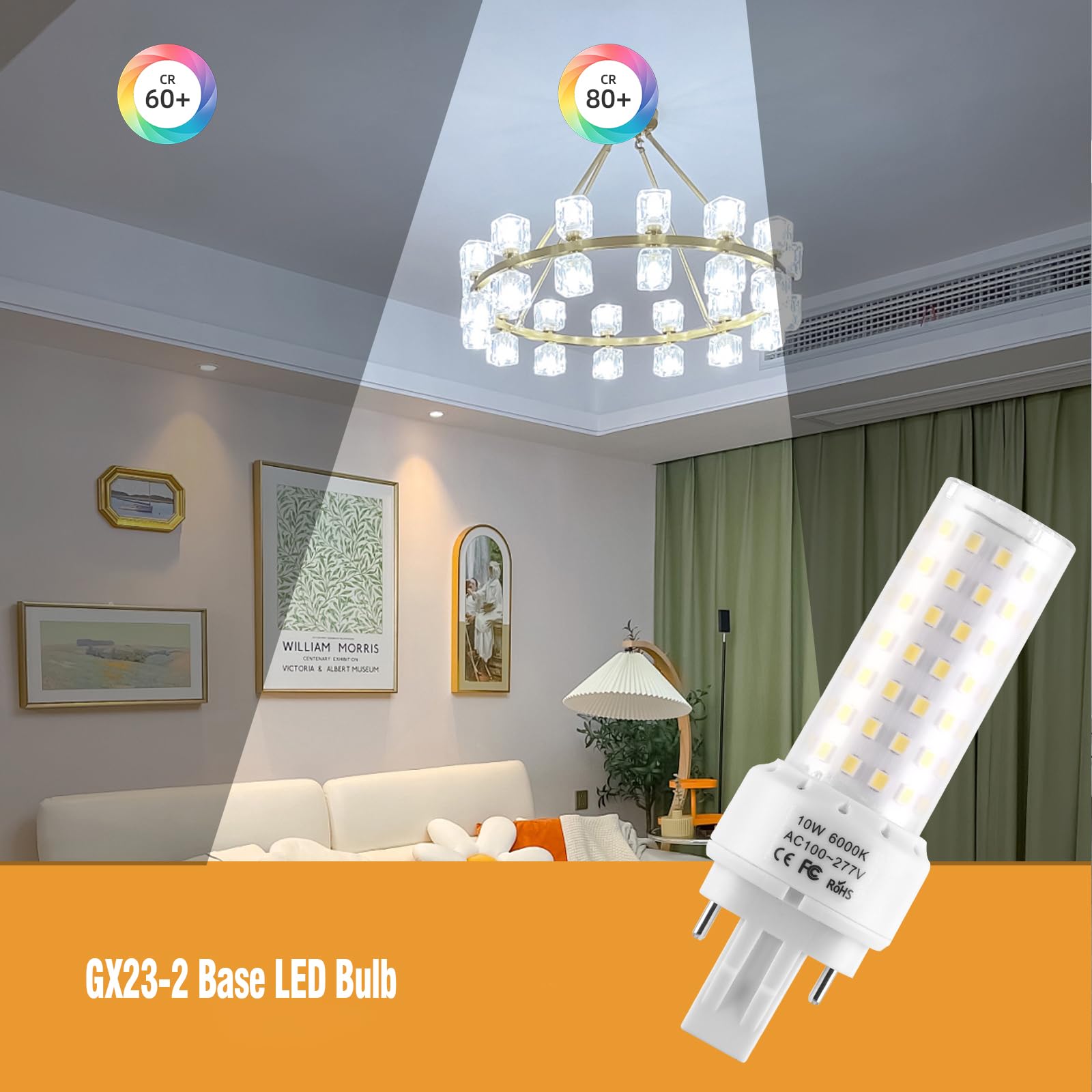 Lidesheng Gx23-2 Base Led Light Bulb Plug And Play,6000K Cool White 2Pin Led Pl Bulb, 13W 18W Cfl Equivalent, Ballast Compatible