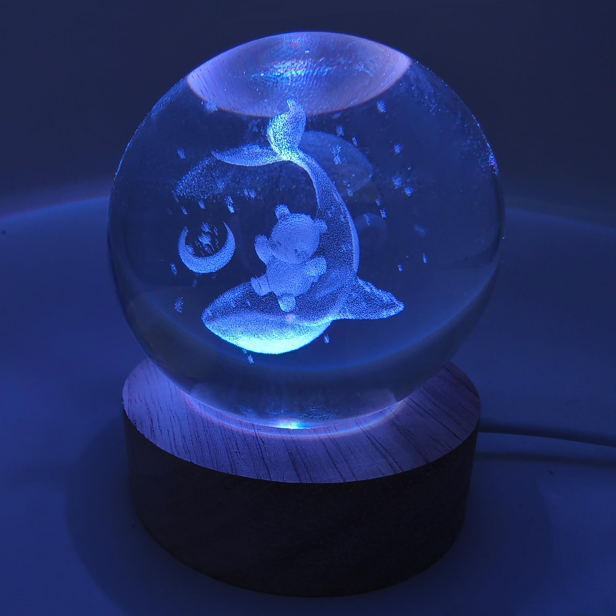 WQVSHRO Whale &Teddy Bear Crystal Ball Lamp  2.36 Inch Whale Gifts 3D Night Light Crystals Whale Teddy Bear Decor for Whale Room  Bedroom  Nursery  Bear