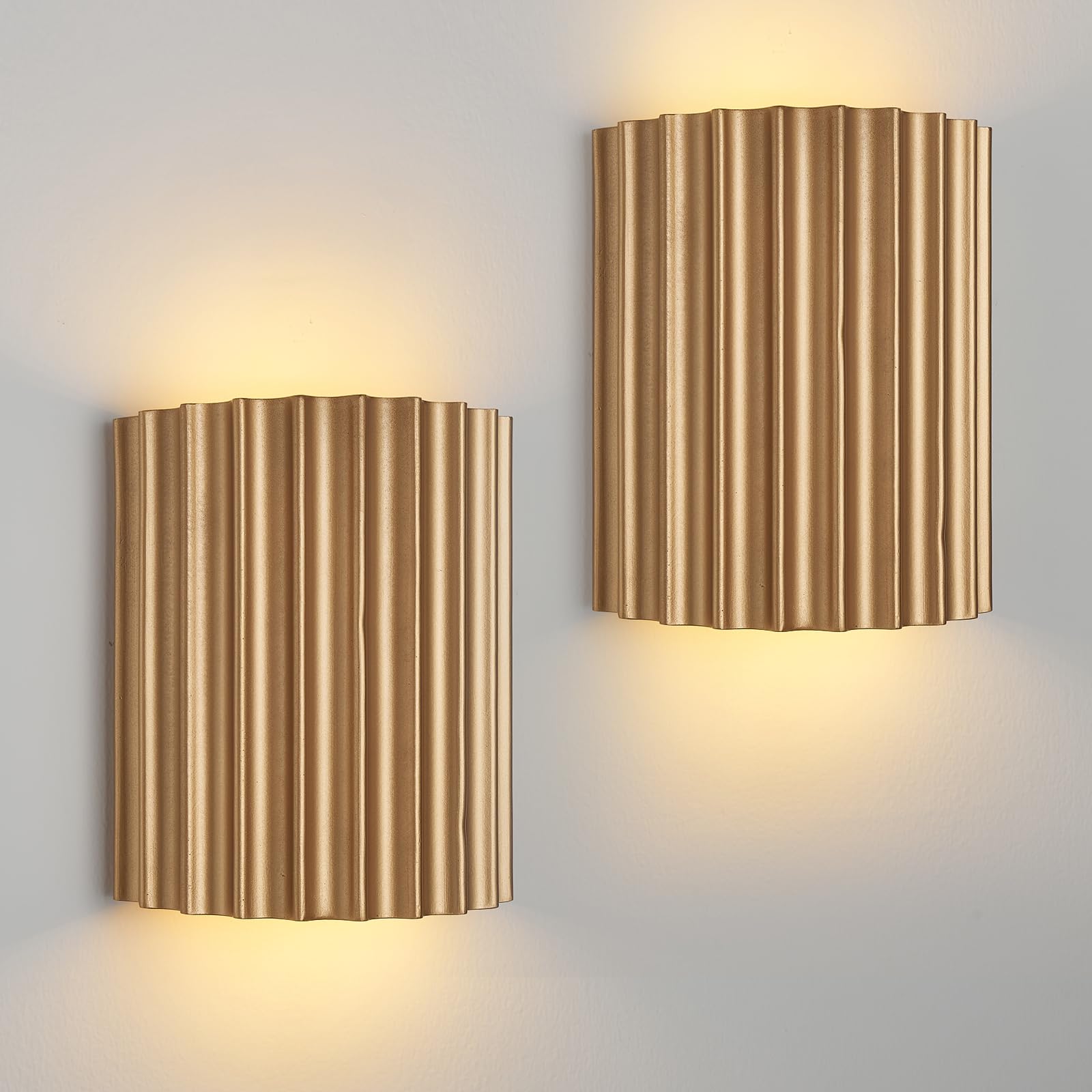 Fetason Gold Resin Modern LED Wall Sconces Wall Lighting Set of 2, Indoor Hardwired Wall Light Fixtures Up and Down Wall Mount L