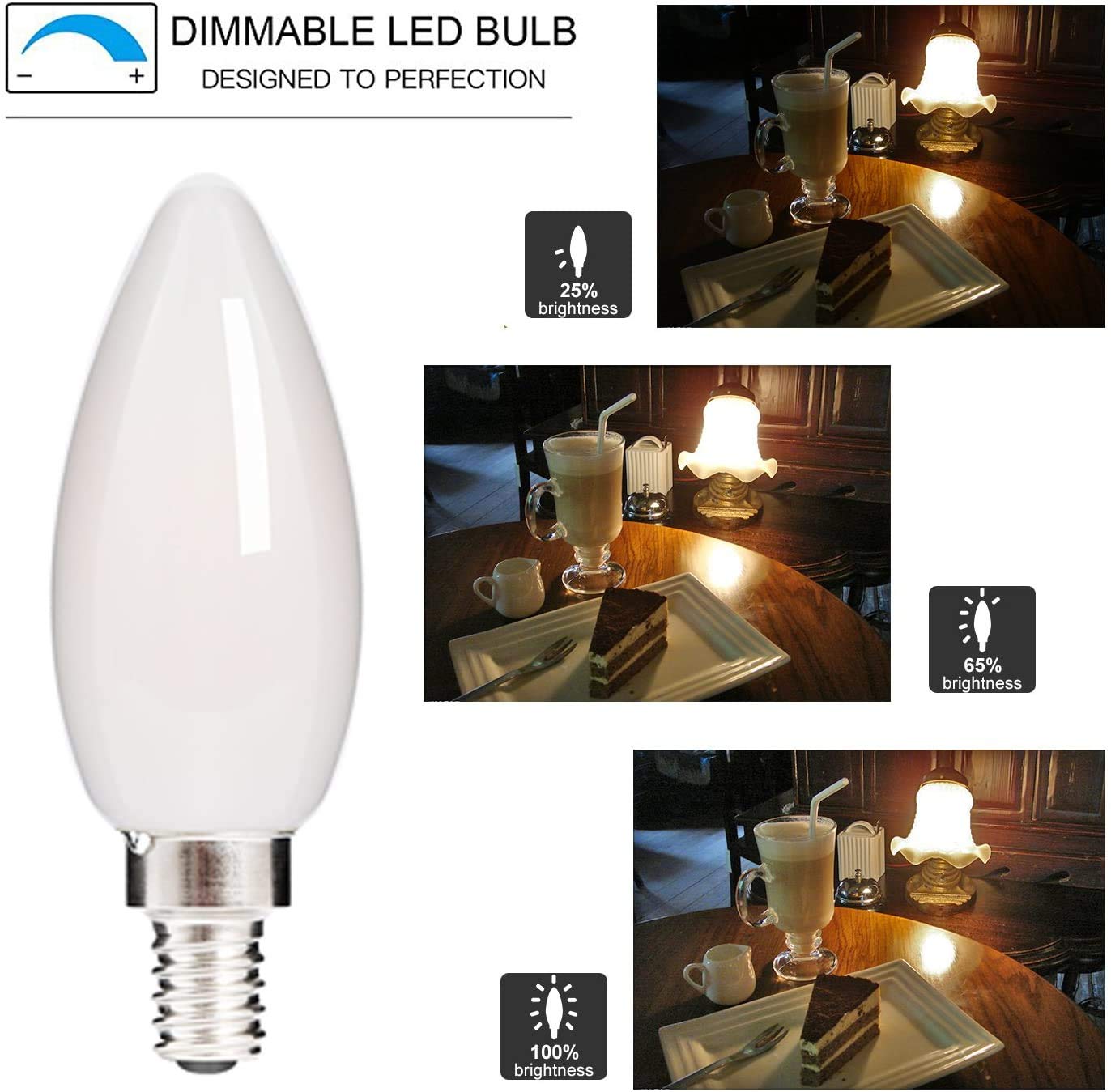 Hola Led Candelabra Bulb, 40W Equivalent Led Chandelier Bulb, Dimmable Led Lamp Bulb E12 Base, Cool White 4000K Led Filament Bul