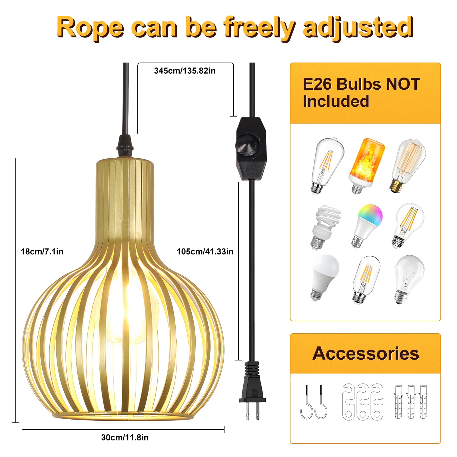 Dllt Plug In Pendant Light Fixtures, Adjustable Gold Pendant Lighting Over Sink, Farmhouse Metal Pendant Lights Kitchen Island,