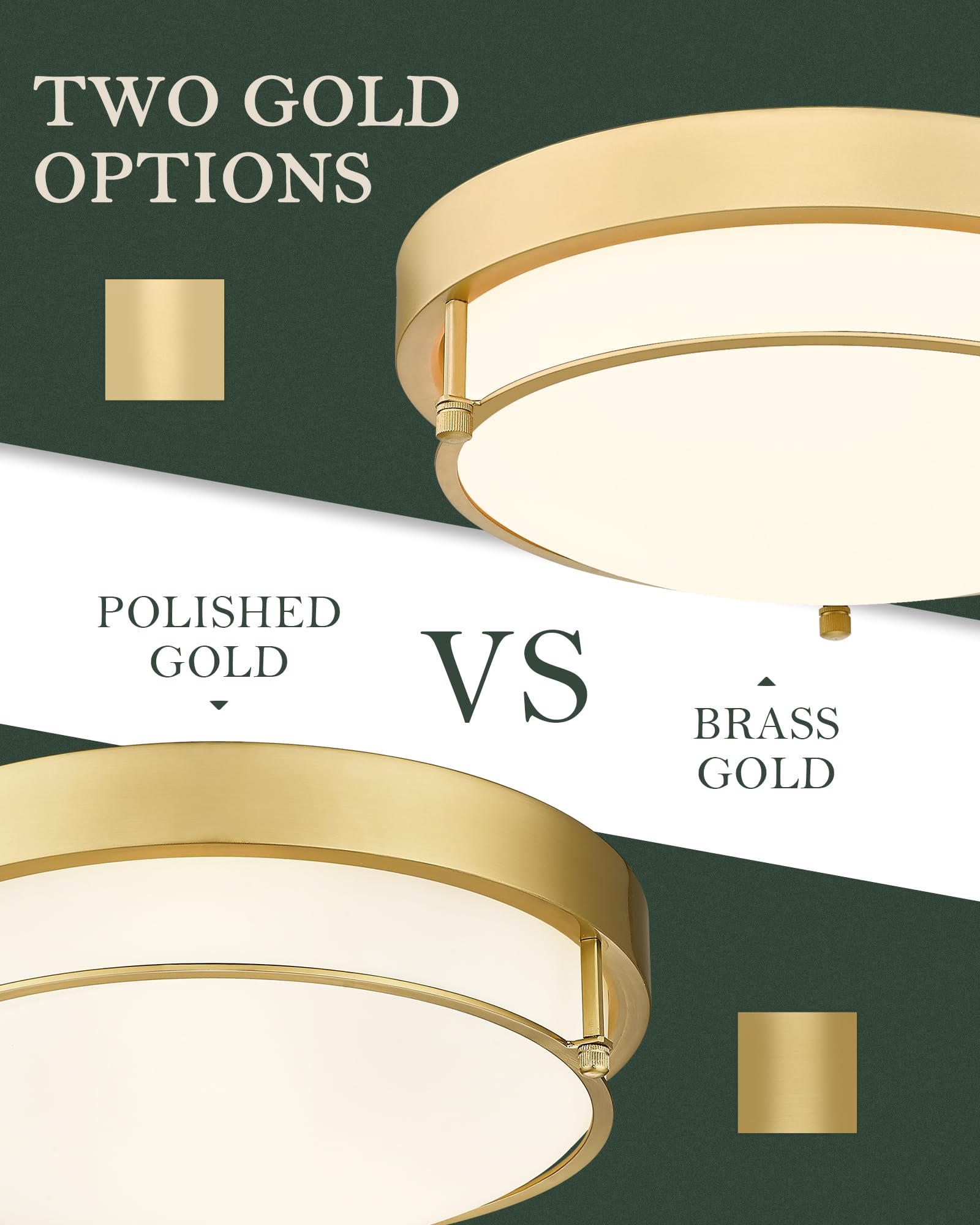 Cargifak 12 Inch Flush Mount Light Fixture, 2-Light Polished Gold Ceiling Light for Hallway, Kitchen, Bedroom - Model CKCL4822-2W-PG