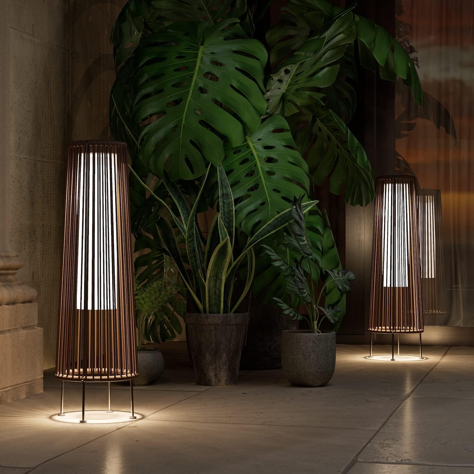 Grand patio Solar Floor Lamp 2-Pack, Waterproof Wicker Outdoor Lights, Dark Brown