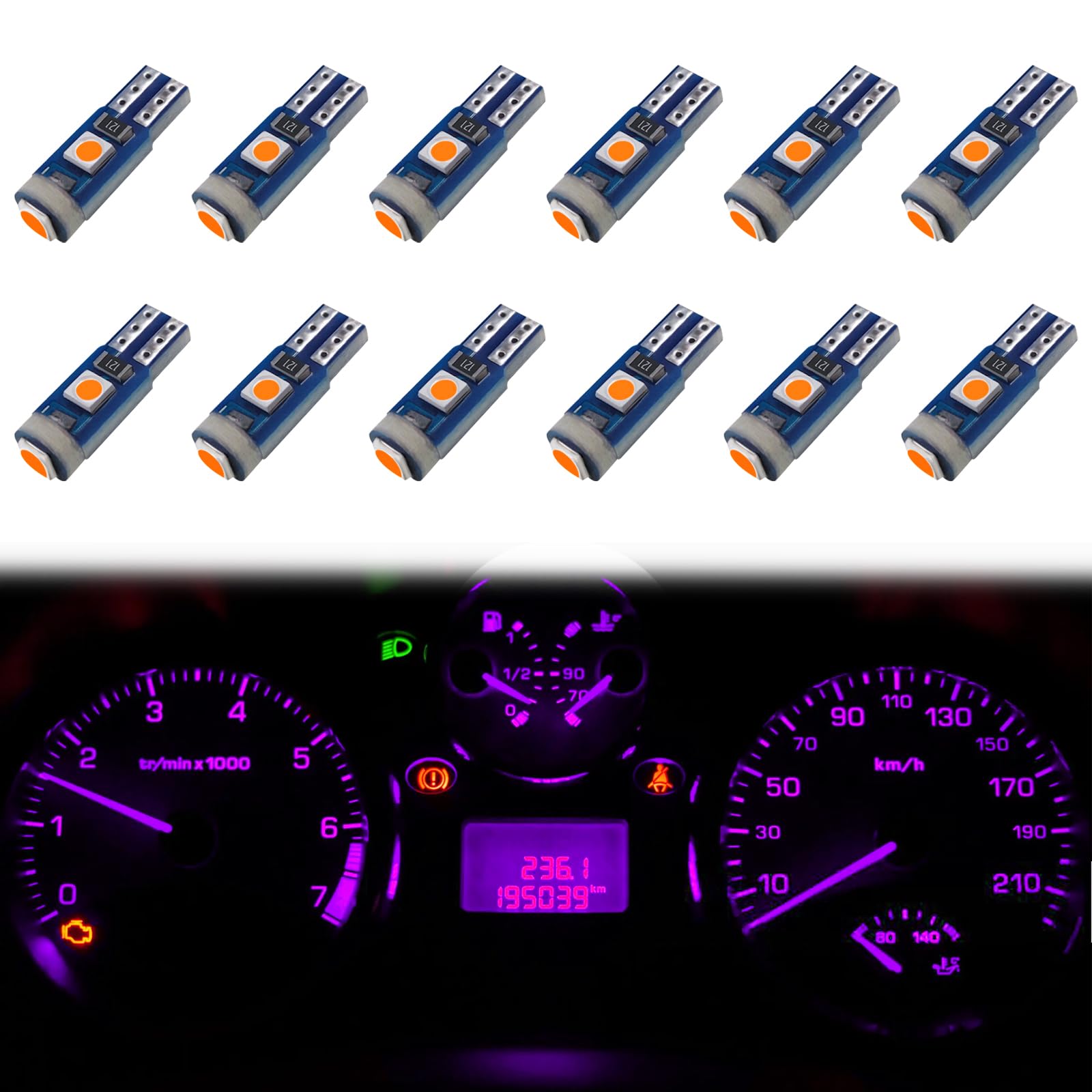 ecocstm 12 PCS T5 LED Bulbs  74 73 37 2721 Instrument Cluster Light Bulb  12 Volt Bright Canbus Error Free LED Dashboard Light Bulb  3030 SMD Automotive Replacement Bulbs (Pink Purple)