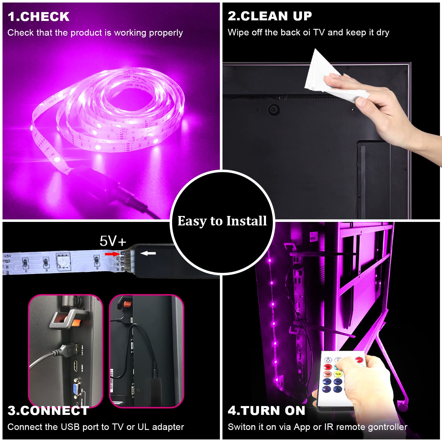 Daybetter Tv Led Backlight 85Inch, 20Ft Led Lights For Tv 85-100 Inch Tv Led Strip Lights With Remote, Tv Led Lights That Sync W