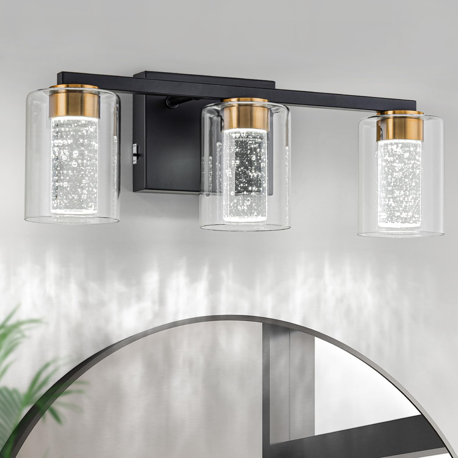 Sinerise 3-Light Black And Gold Vanity Light With 3 Color Modes (3000K/4000K/6000K), Eye Protection Led Bathroom Light Fixture,