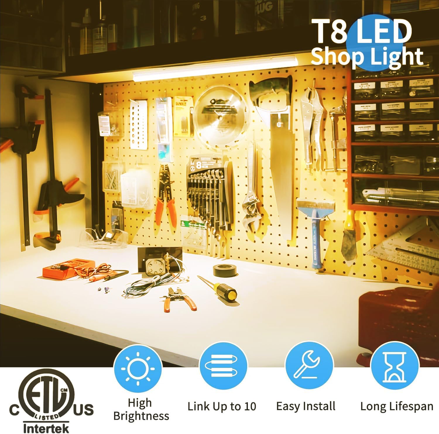 CNSUNWAY LED Shop Light 2FT, 20W 2500LM, Warm White, Linkable T8 Fixture, Pack of 2