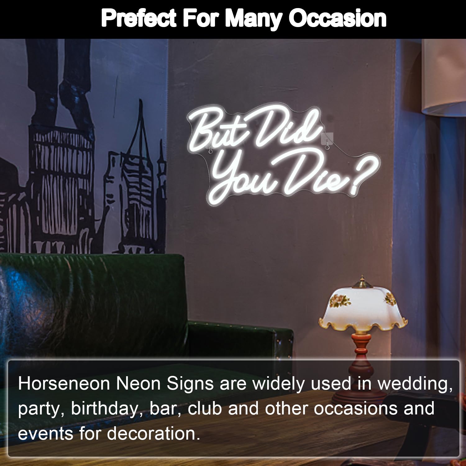 Horseneon Neon LED Sign, But Did You Die - White, USB Powered, Acrylic, 16.5x8.9 inches, Ideal for Room Decor, Bedroom, Office, Living Room
