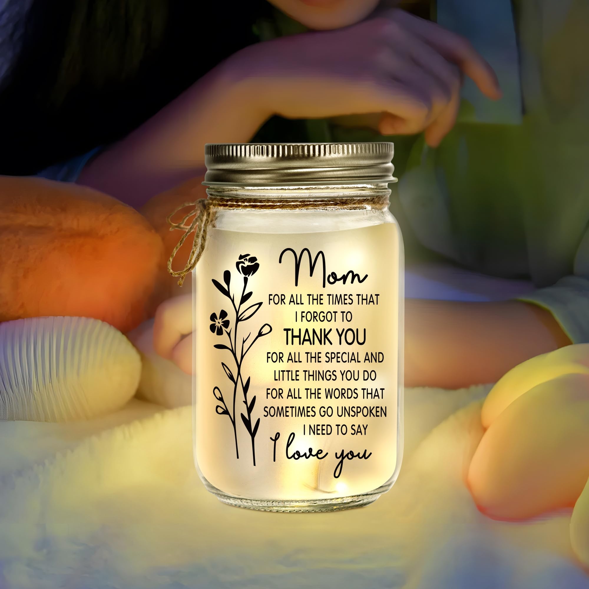 Kenon Mason Jar Night Light - Sentimental Gift for Mom, Home Decor, Model MJNL, Color Mom 01