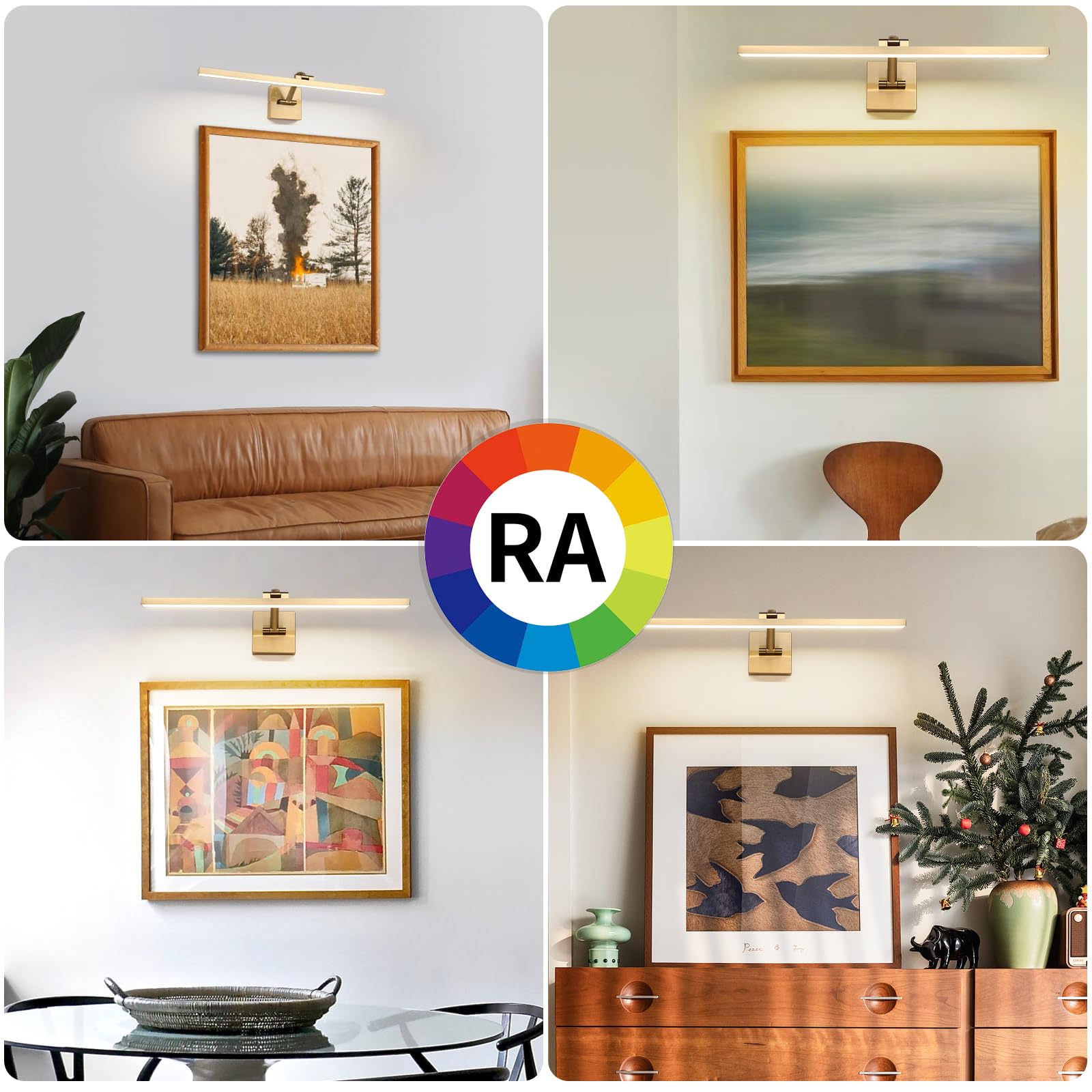 Hard-Wired Picture Lights 23.62 Inch Dimmable Led Wall Art Lighting 14W 2700K  Warm Whitemodern Brass Gallery Light Poster Lights Adjustable Swing Arm Picture Frame Light For Display Art Work