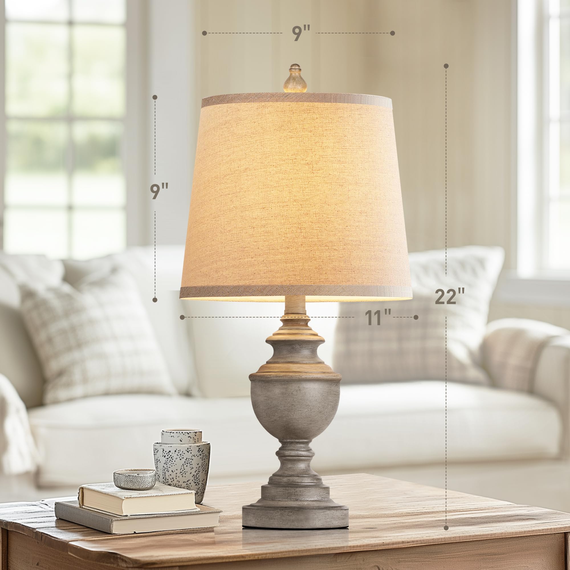 PARTPHONER Retro Table Lamps Set of 2, 22in Vintage Nightstand Lamps, Antique Grey, Resin, Model PALP453AW2