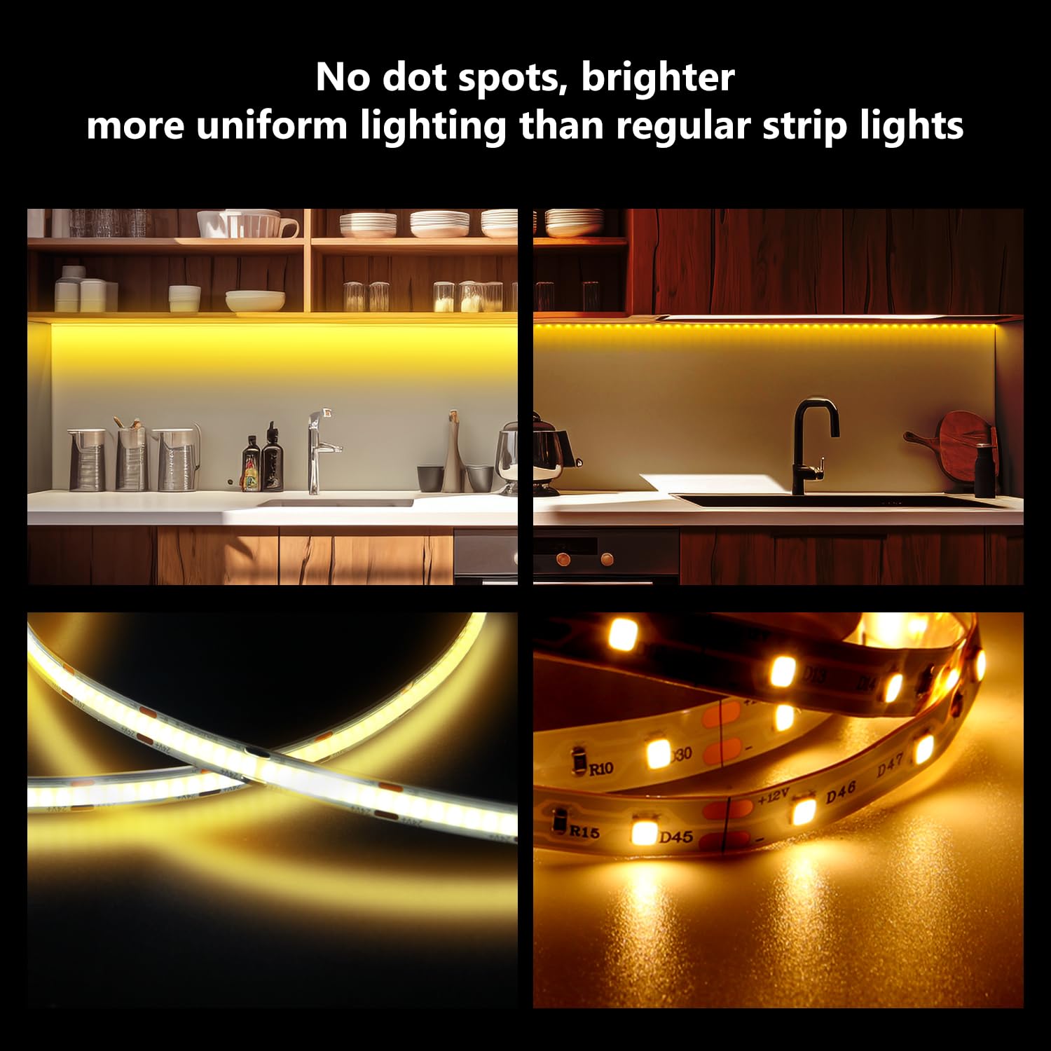 Phopollo Cob Led Strip Lights, 608 Leds/M High Density Flexible 24V Led Lights With Remote & Touch Control, Dimmable 2700K-6500K