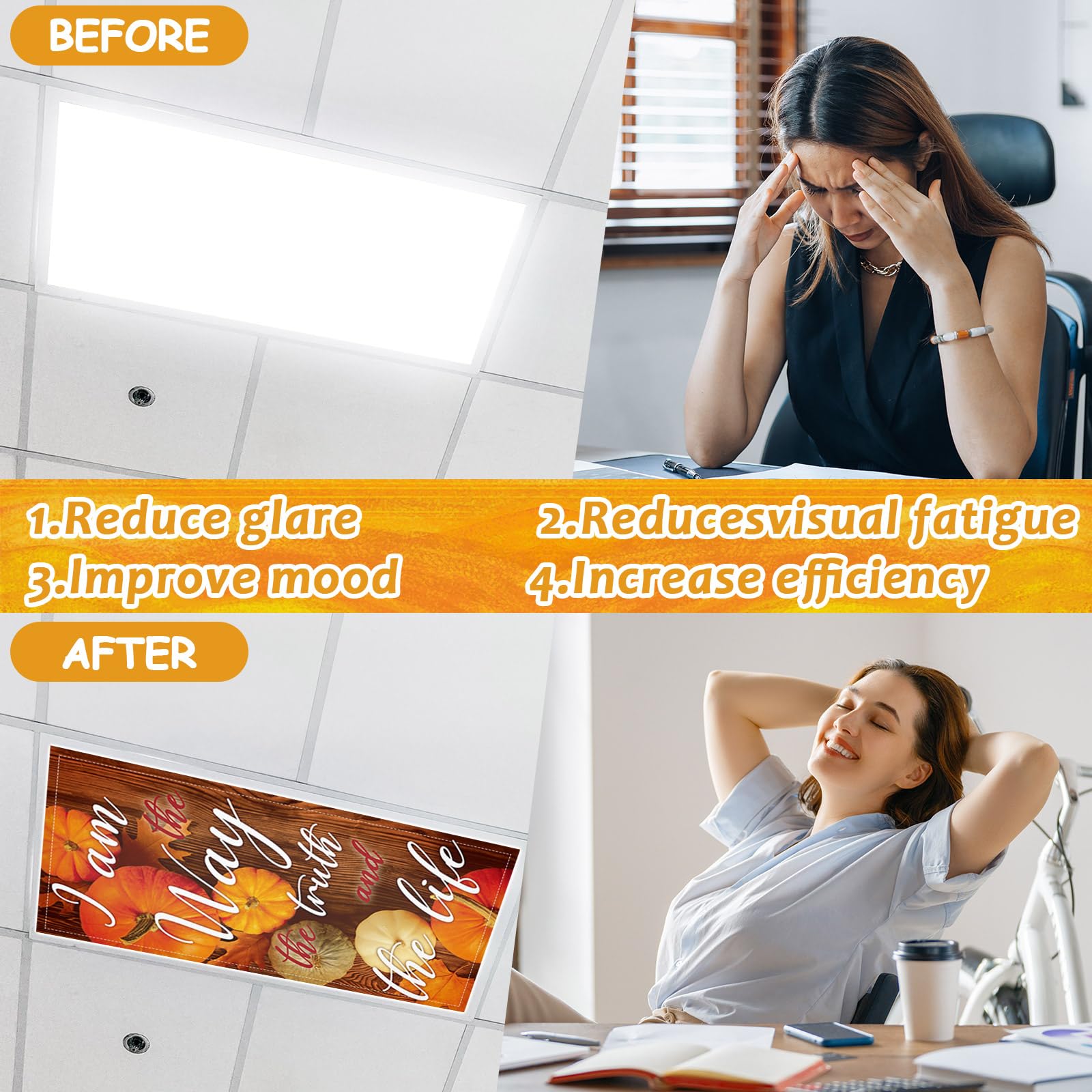 Wiooffen Fluorescent Light Covers 6 Pcs Magnetic Filter 4x2 Feet Polyester Maple Leaf Yellow Model YM1080