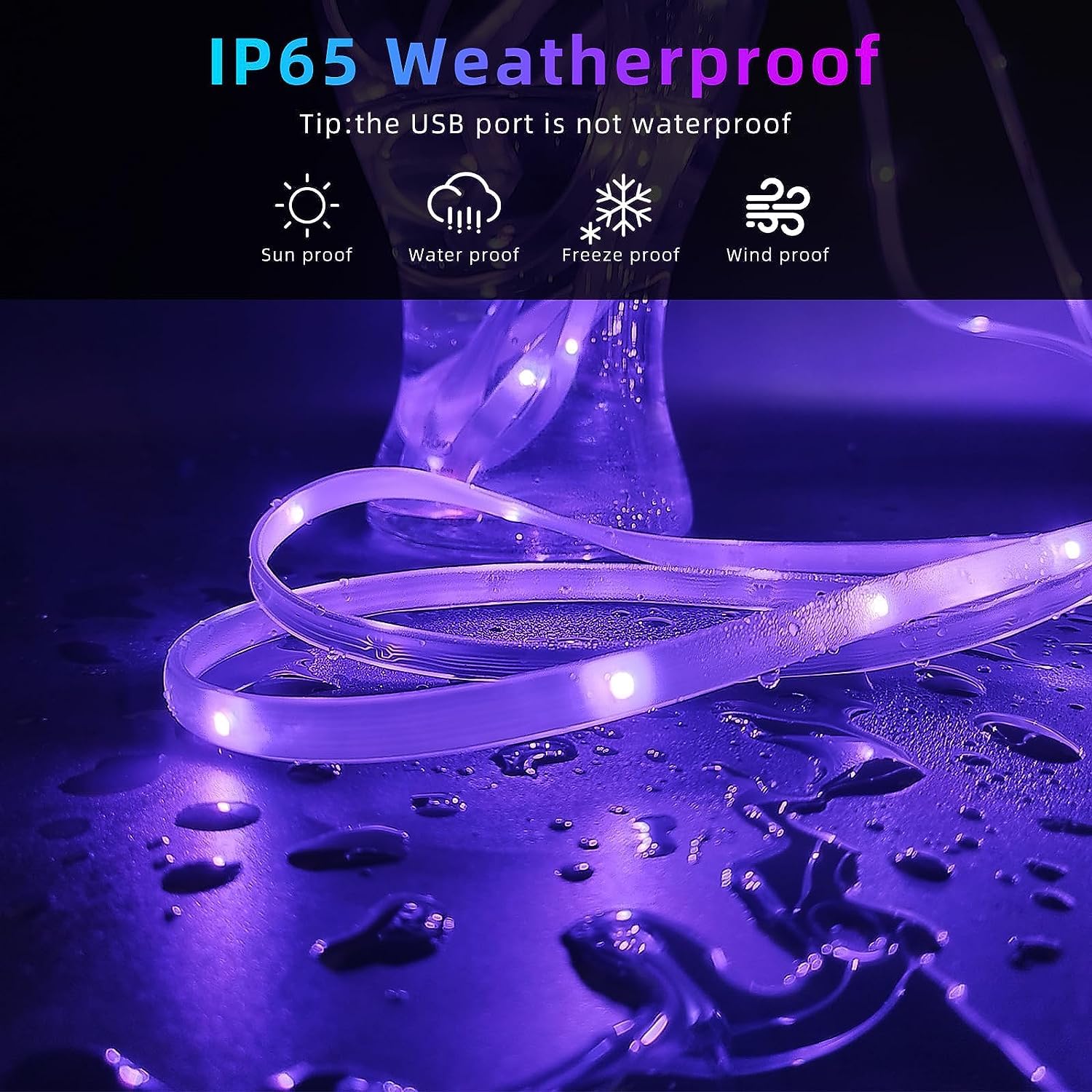 HBOWMDJIA 400ft Waterproof LED Strip Lights, Multicolor, Music Sync, USB-String Lights-15MI, Remote & App Control for Outdoor Use